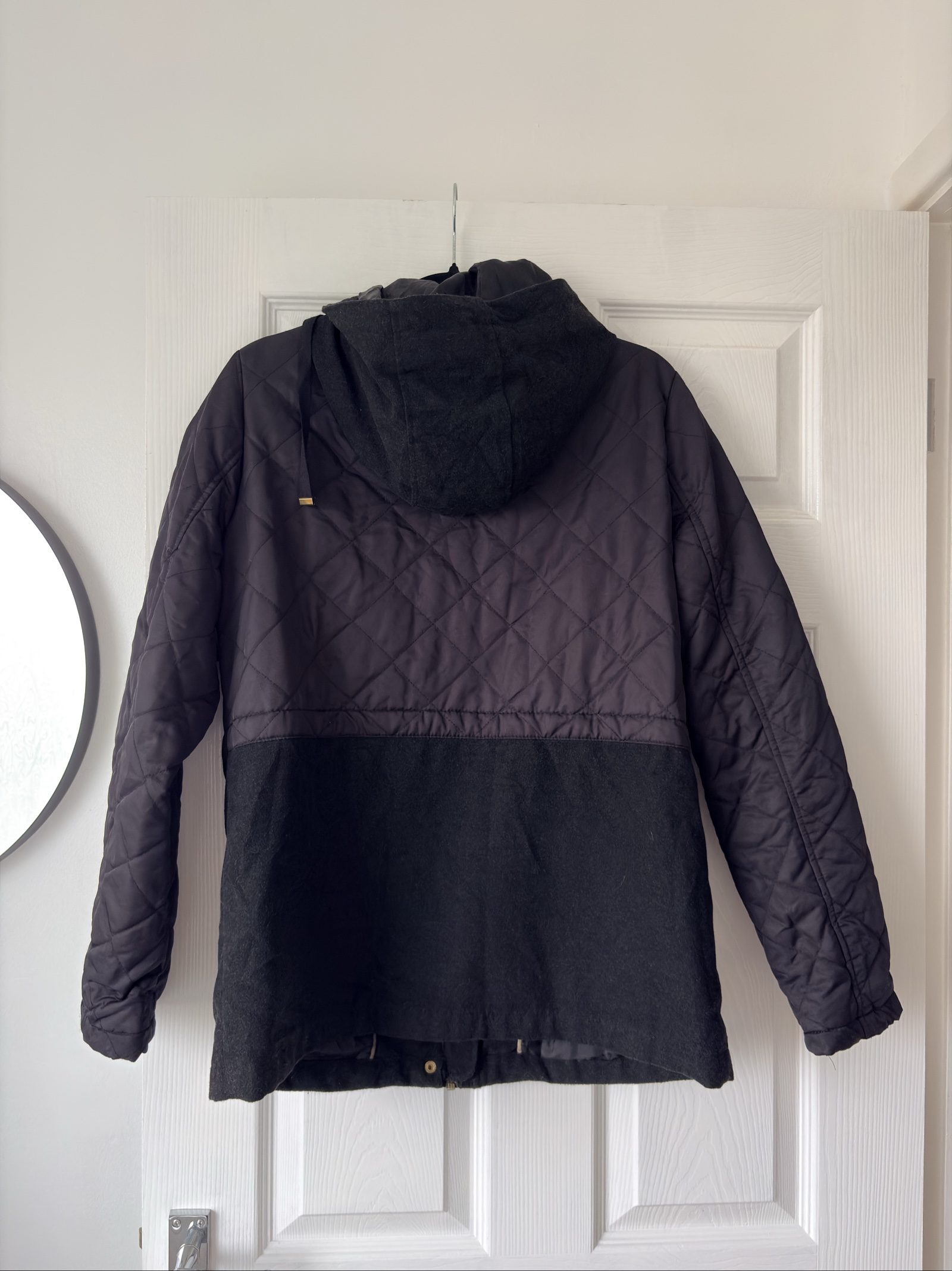 Topshop Black Quilted Hooded Jacket Coat Gold Button Detail UK 12 image 7