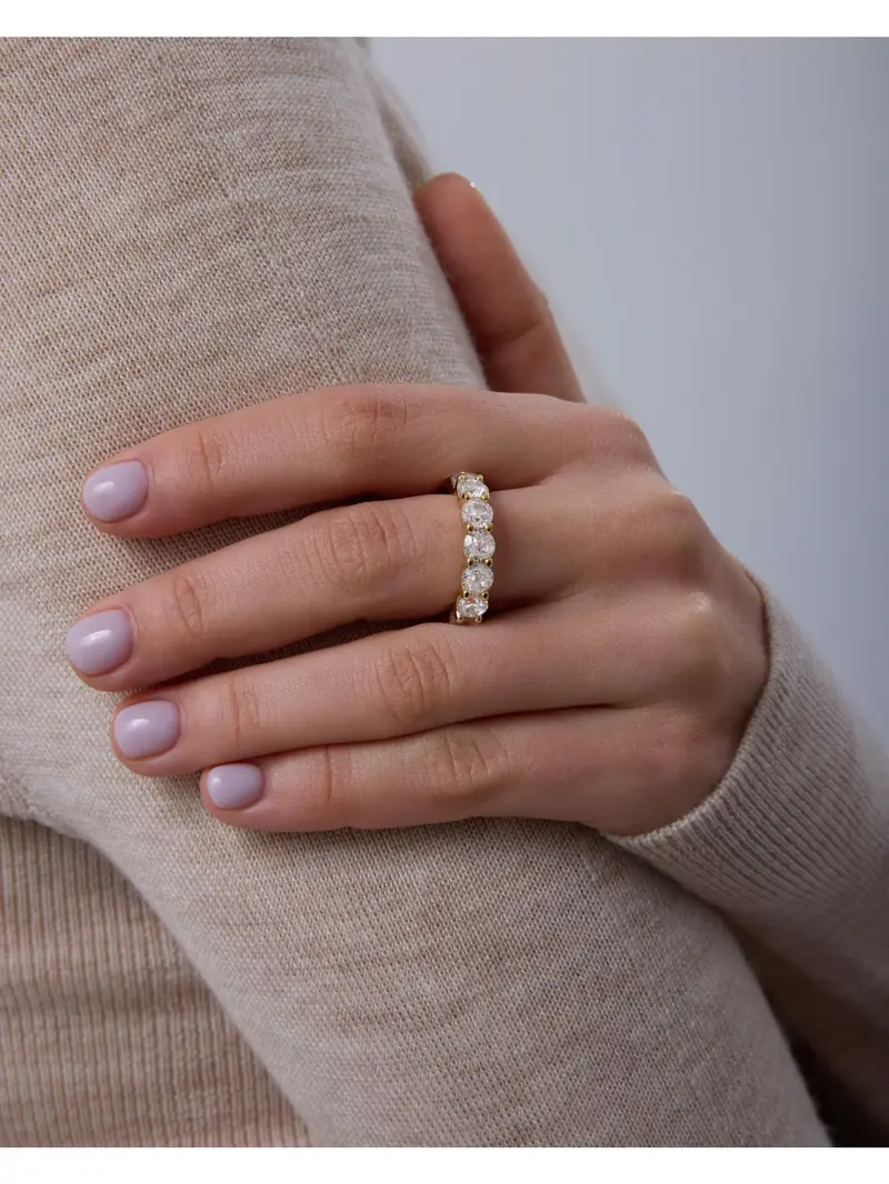 Gold & White Crystal Eternity Ring Women's Statement Band image 2