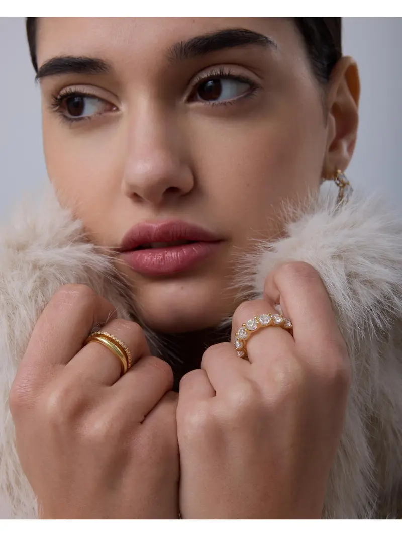 Gold & White Crystal Eternity Ring Women's Statement Band image 4