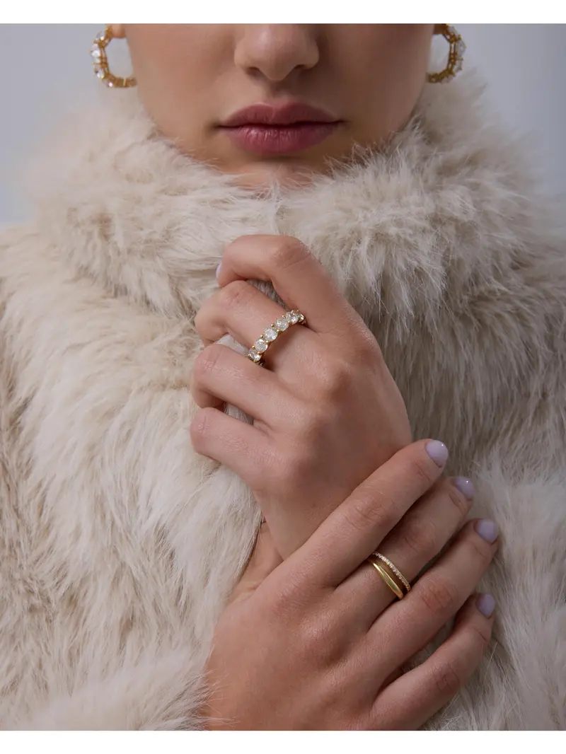Gold & White Crystal Eternity Ring Women's Statement Band image 6