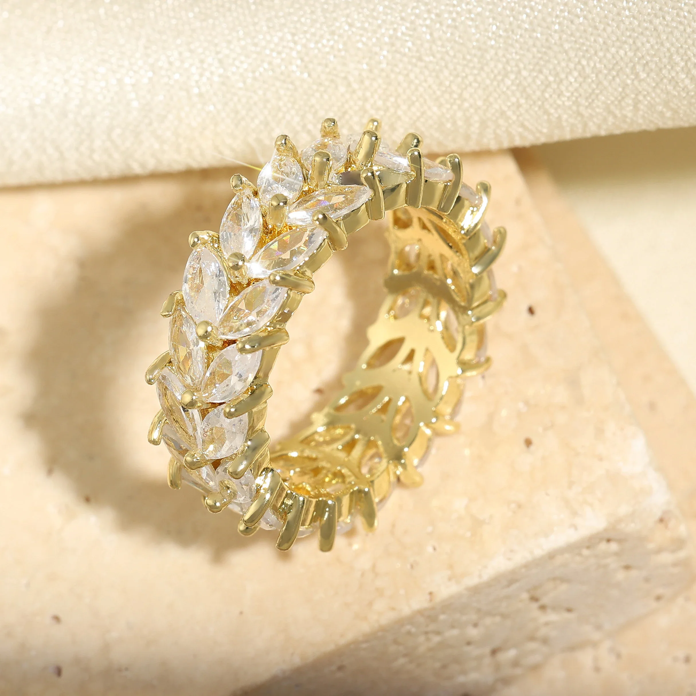 Gold & White Crystal Eternity Ring Women's Statement Band image 9