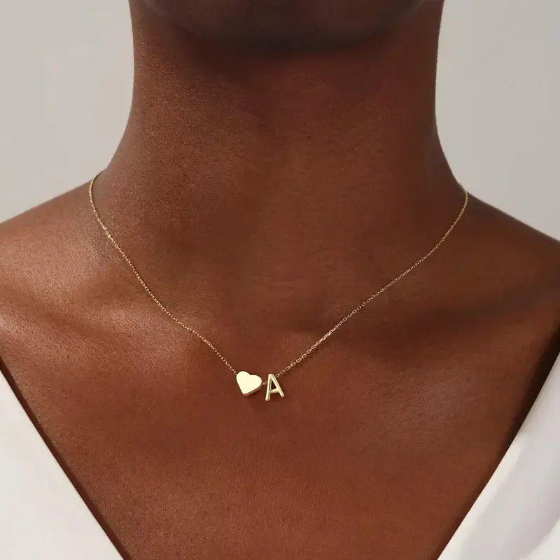 Unisex Gold & Silver Heart Initial Necklace image 2
