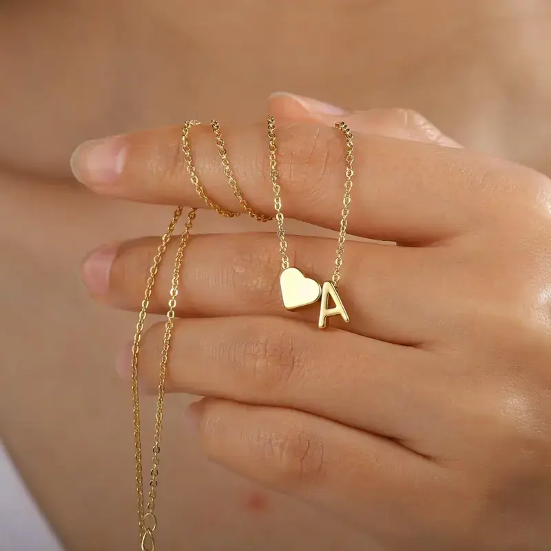 Unisex Gold & Silver Heart Initial Necklace image 3
