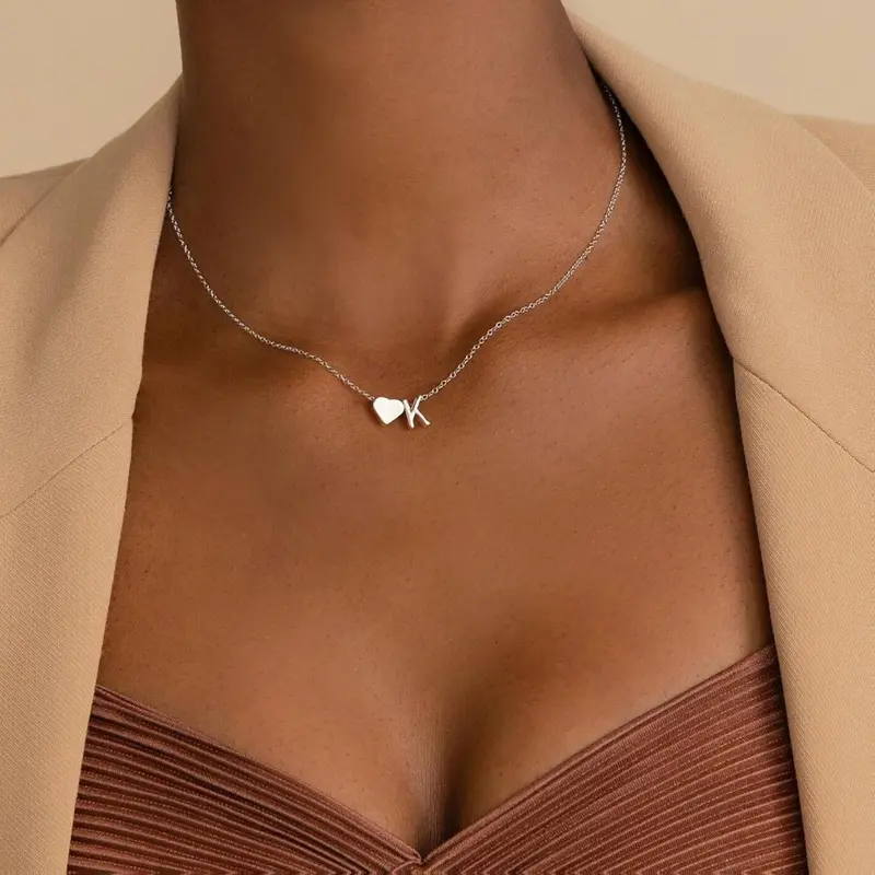 Unisex Gold & Silver Heart Initial Necklace image 4