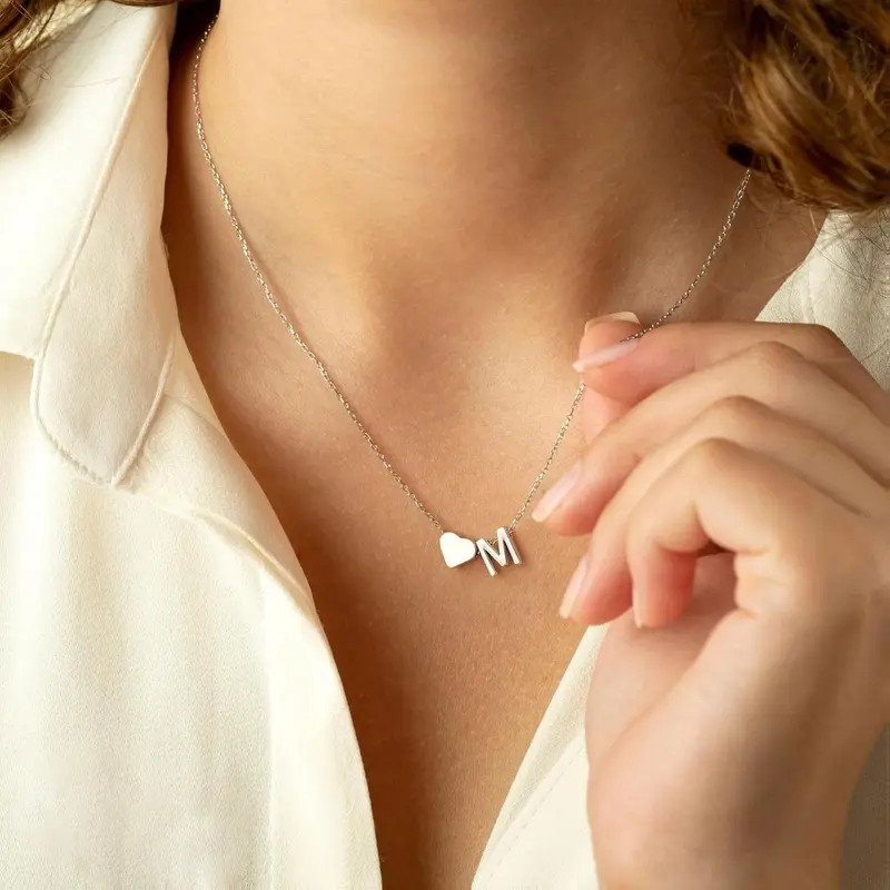Unisex Gold & Silver Heart Initial Necklace image 5