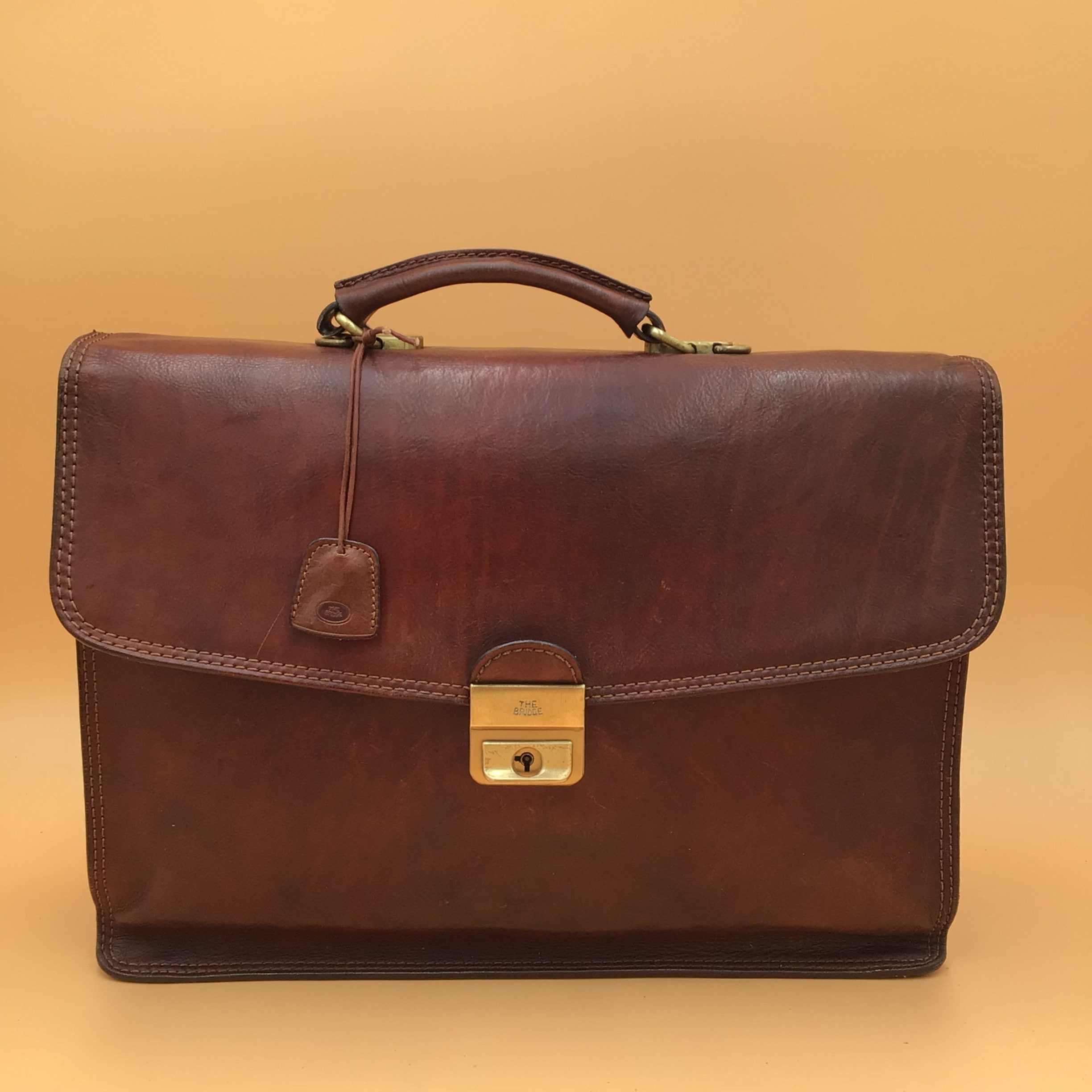 The Bridge Marrone Ventiquattrore Pelle Uomo Vintage 1990s Made in Italy