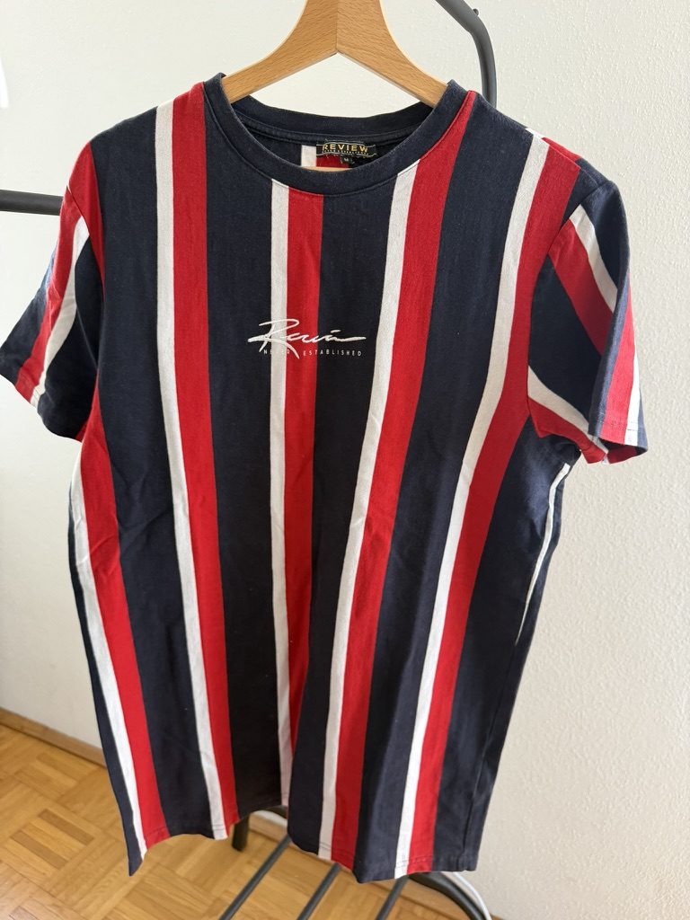 Review Men's Navy, Red & White Striped T-Shirt Medium