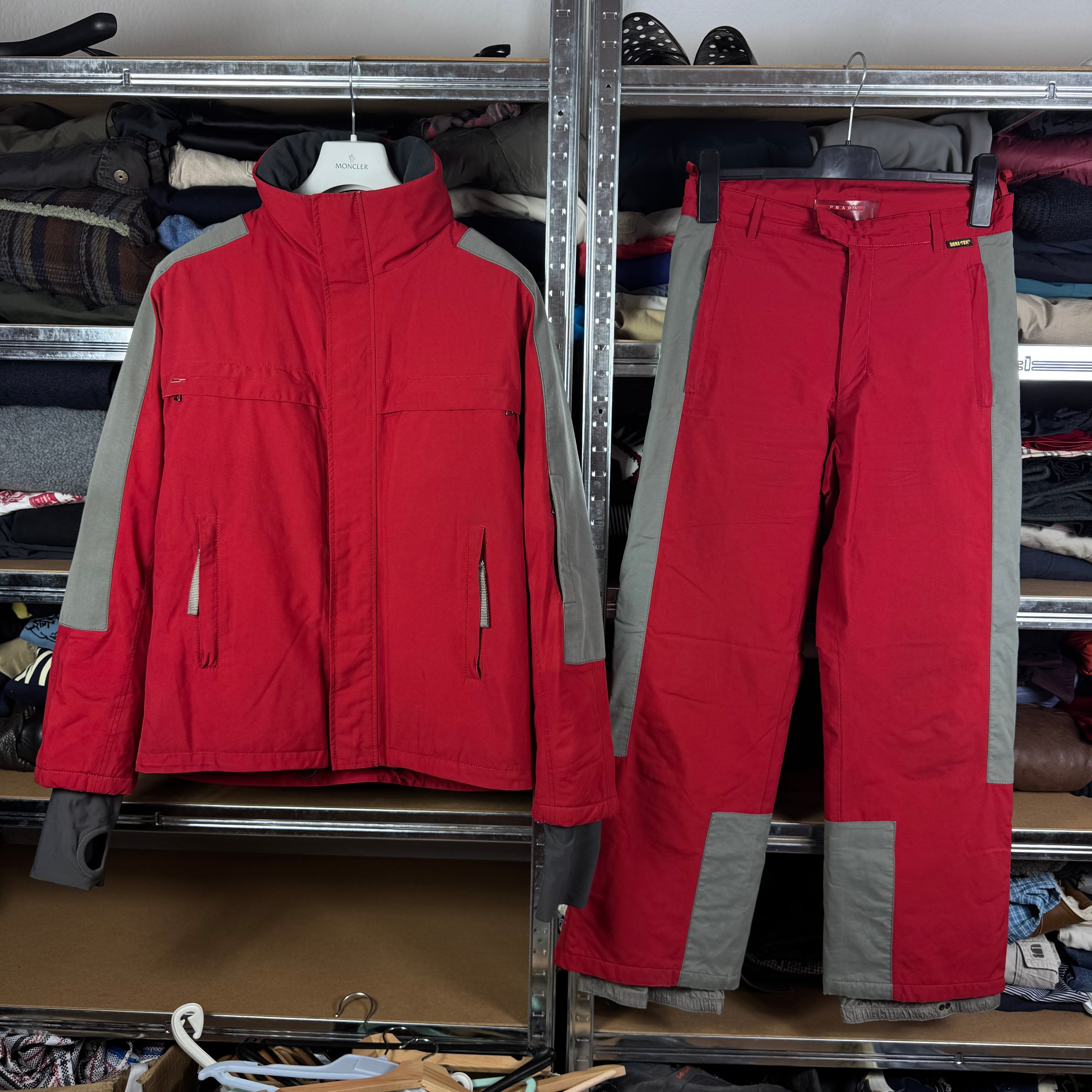 Rare Prada Luna Rossa Gore-tex Vintage Red & Grey Ski Suit Set Size M / 46-48