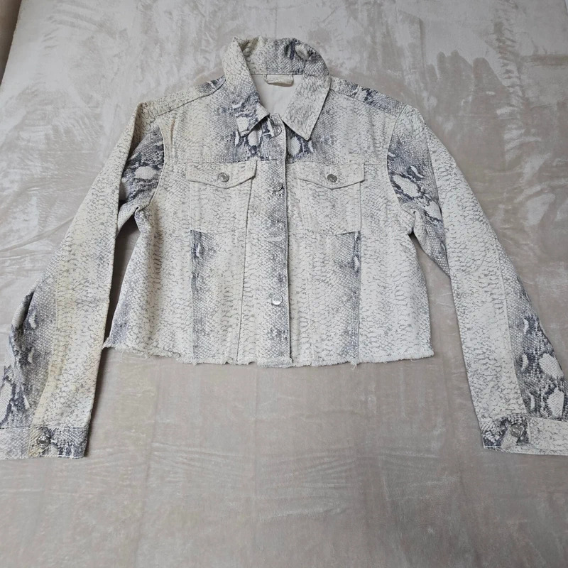 Snakeskin Print Cropped Denim Jacket Raw Hem S, oversized, boxy, blogger, y2k