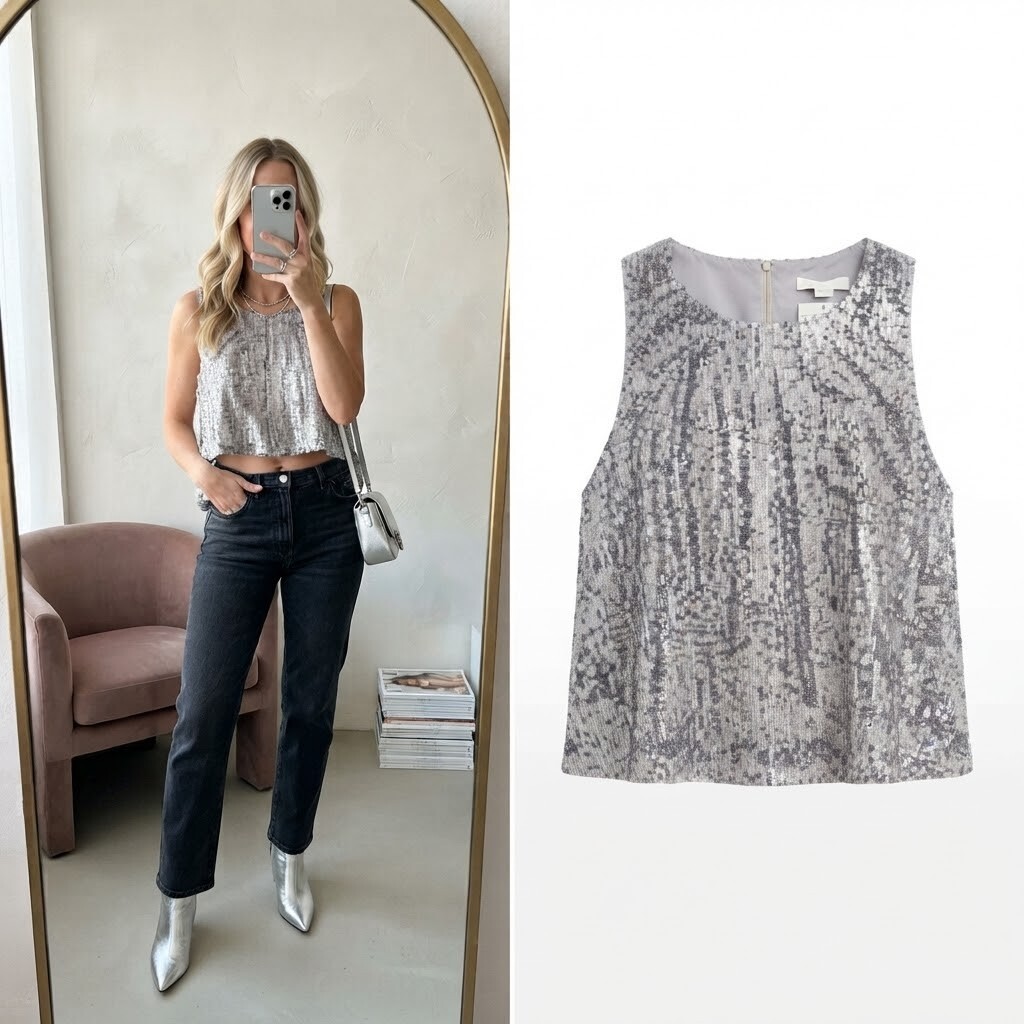 H&M silver sequin sleeveless top