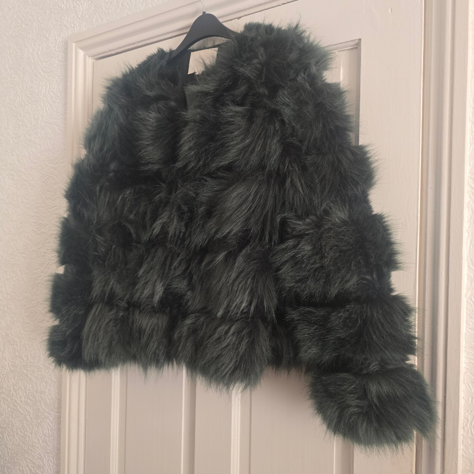 Vera & Lucy Dark Green Faux Fur Short bomber Jacket Medium image 6