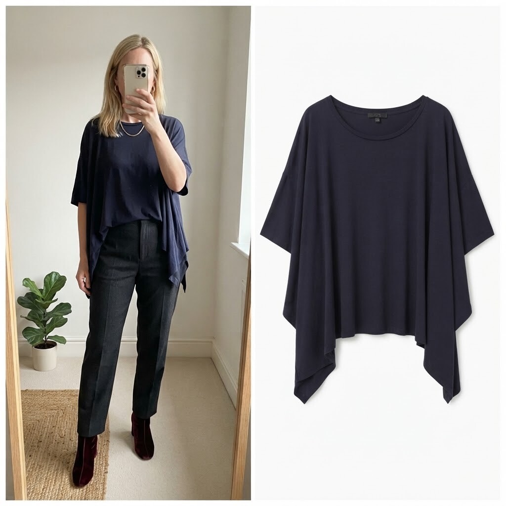 COS navy draped short sleeve top size M, premium, luxury,