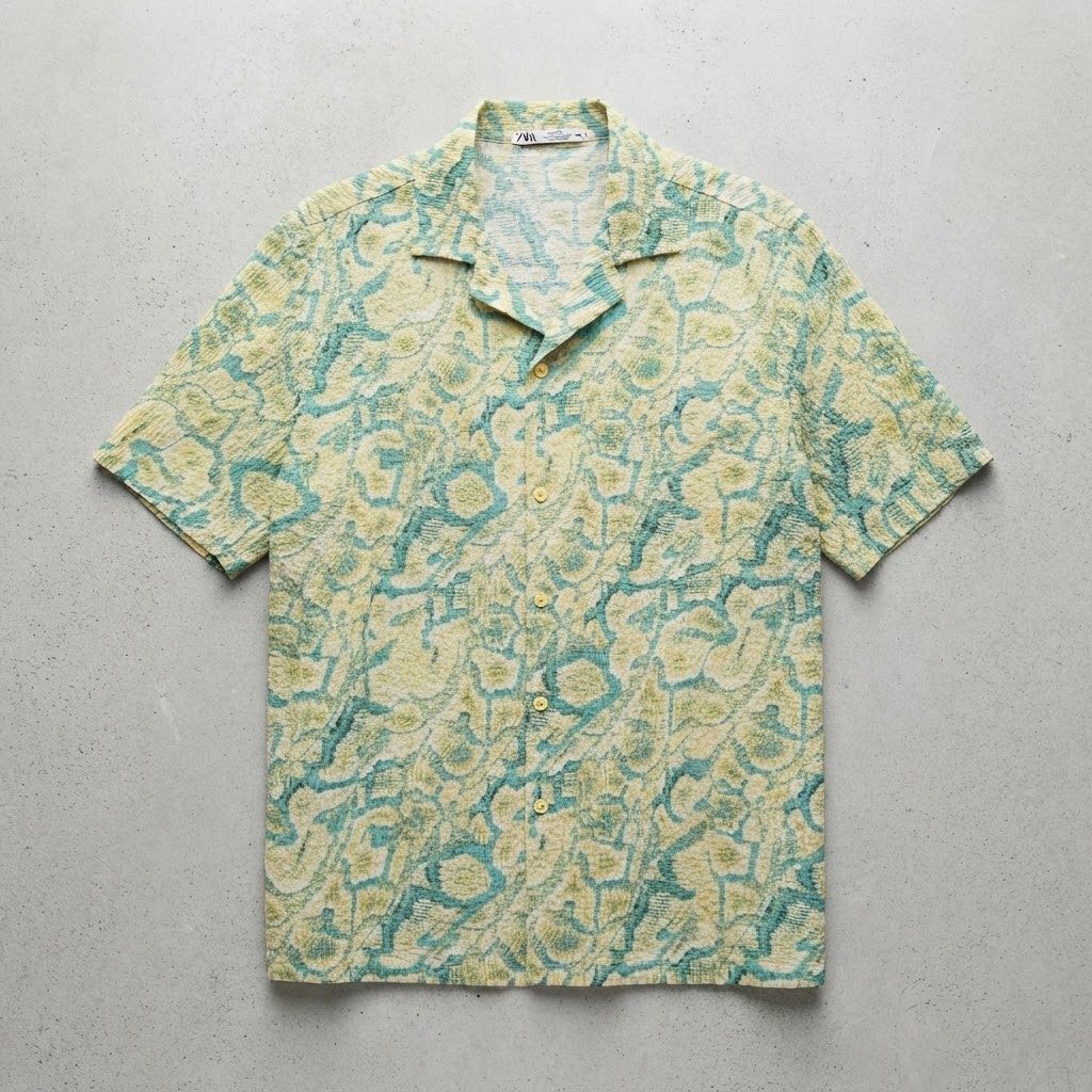 Zara green and cream patterned short sleeve shirt, Mens size M