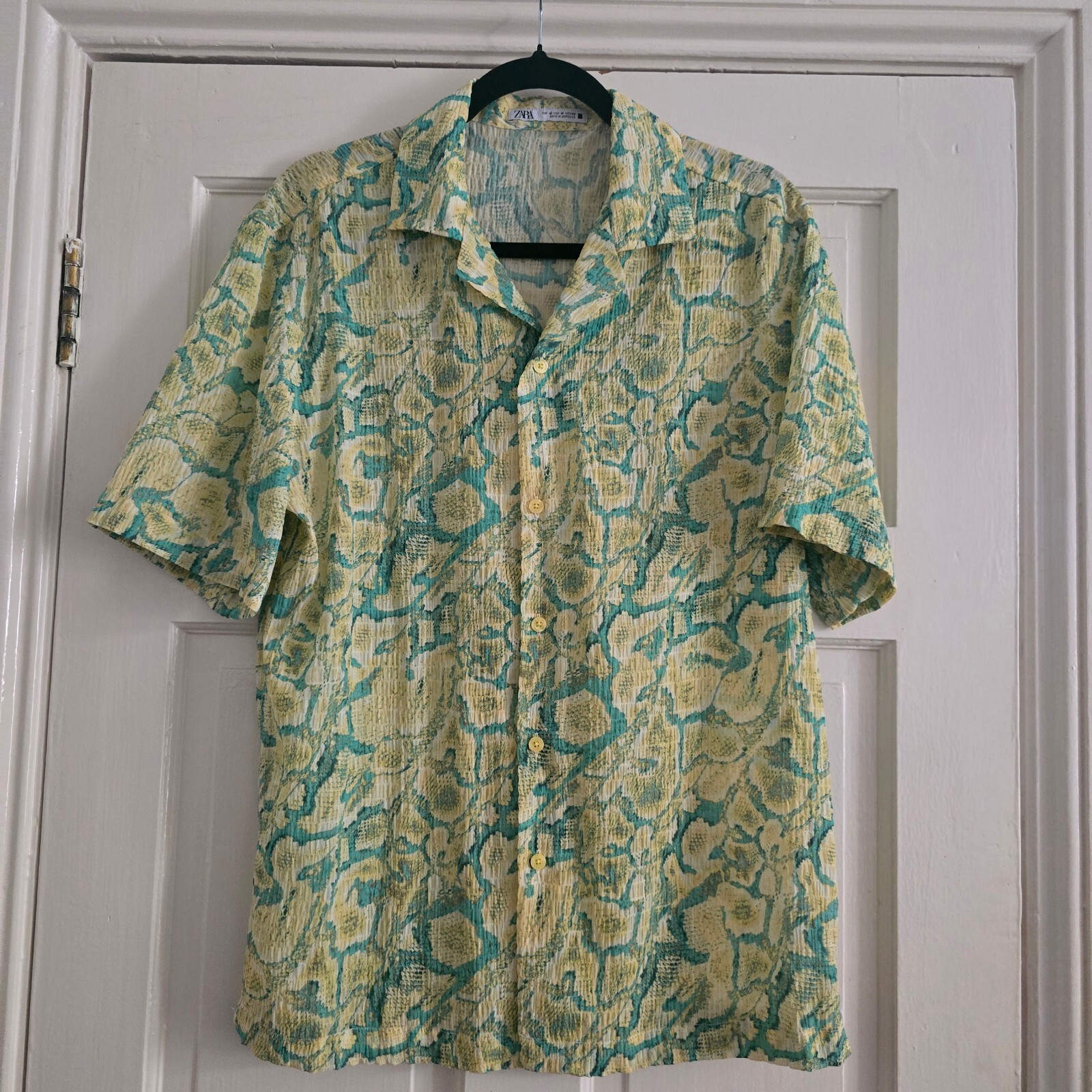 Zara green and cream patterned short sleeve shirt, Mens size M image 2