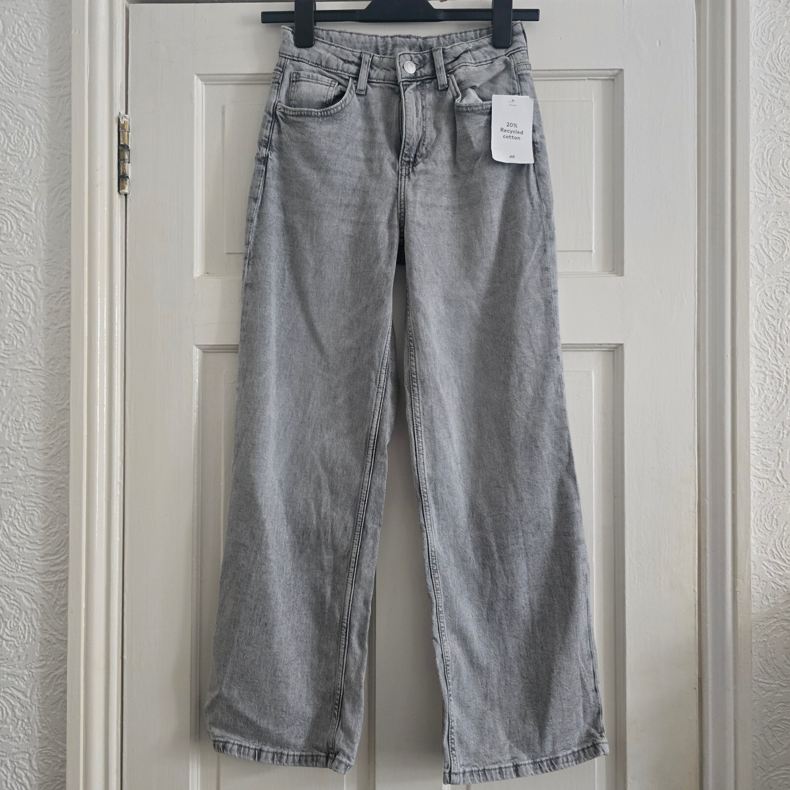 H&M light grey wide leg high waist jeans