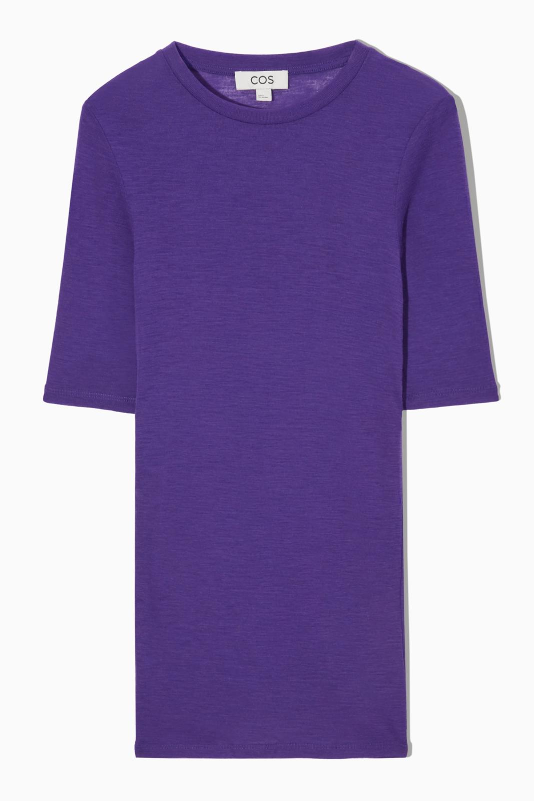 COS Slim-Fit 100% Merino Wool T-Shirt, Purple, Size M, Current stock, VGC