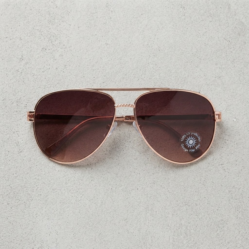 Aviator Style Sunglasses with Rose Gold Frame and Brown Gradient Lenses, brand new