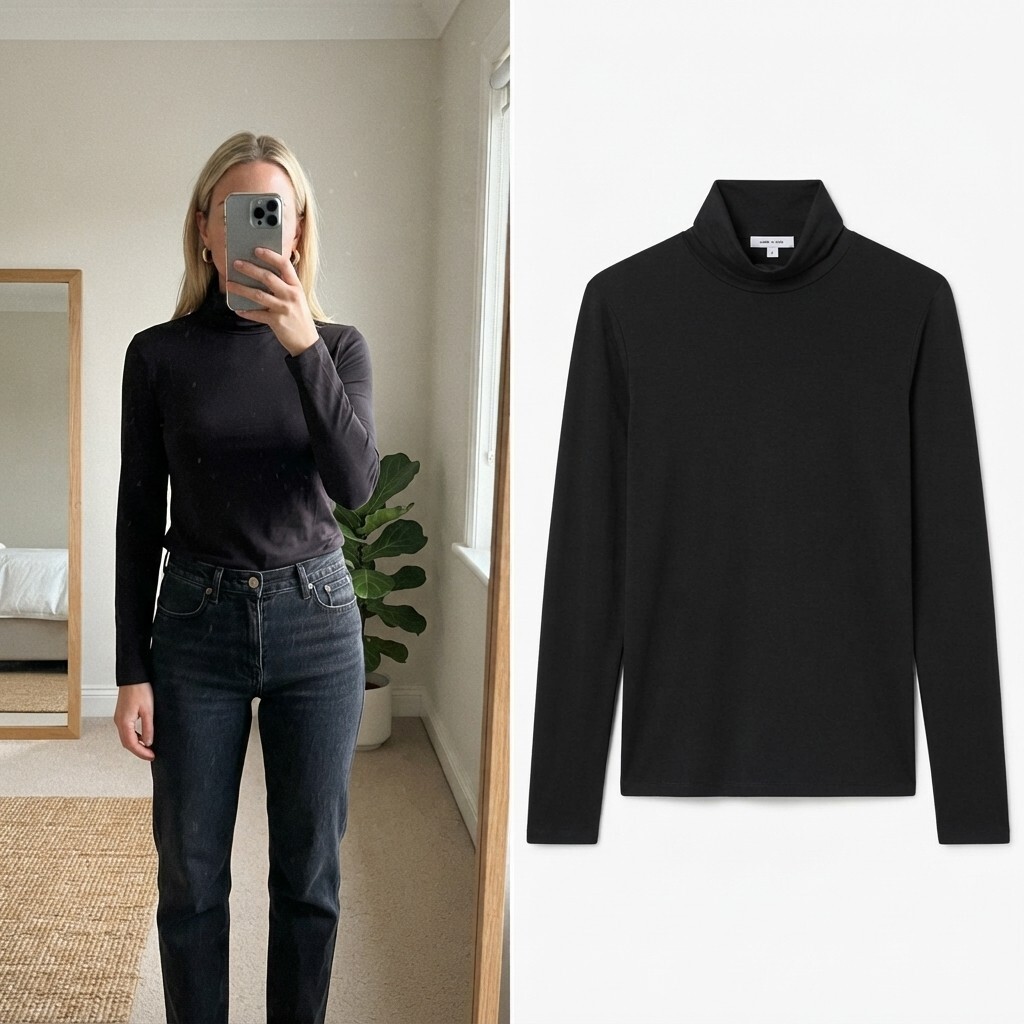 H&M Black Long Sleeve Turtleneck Top, Size M, stretch, slinky feel