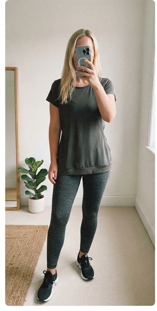 Dark Grey Short Sleeve Casual Top with Pockets, Size M