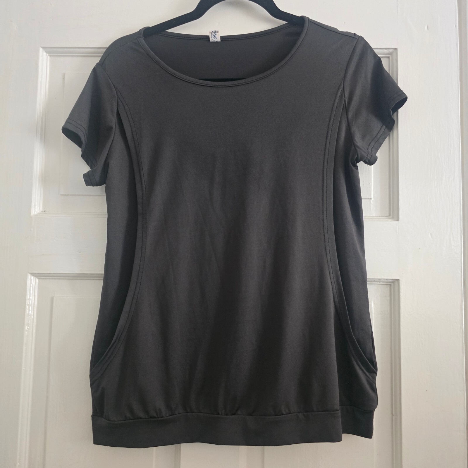 Dark Grey Short Sleeve Casual Top with Pockets, Size M image 2
