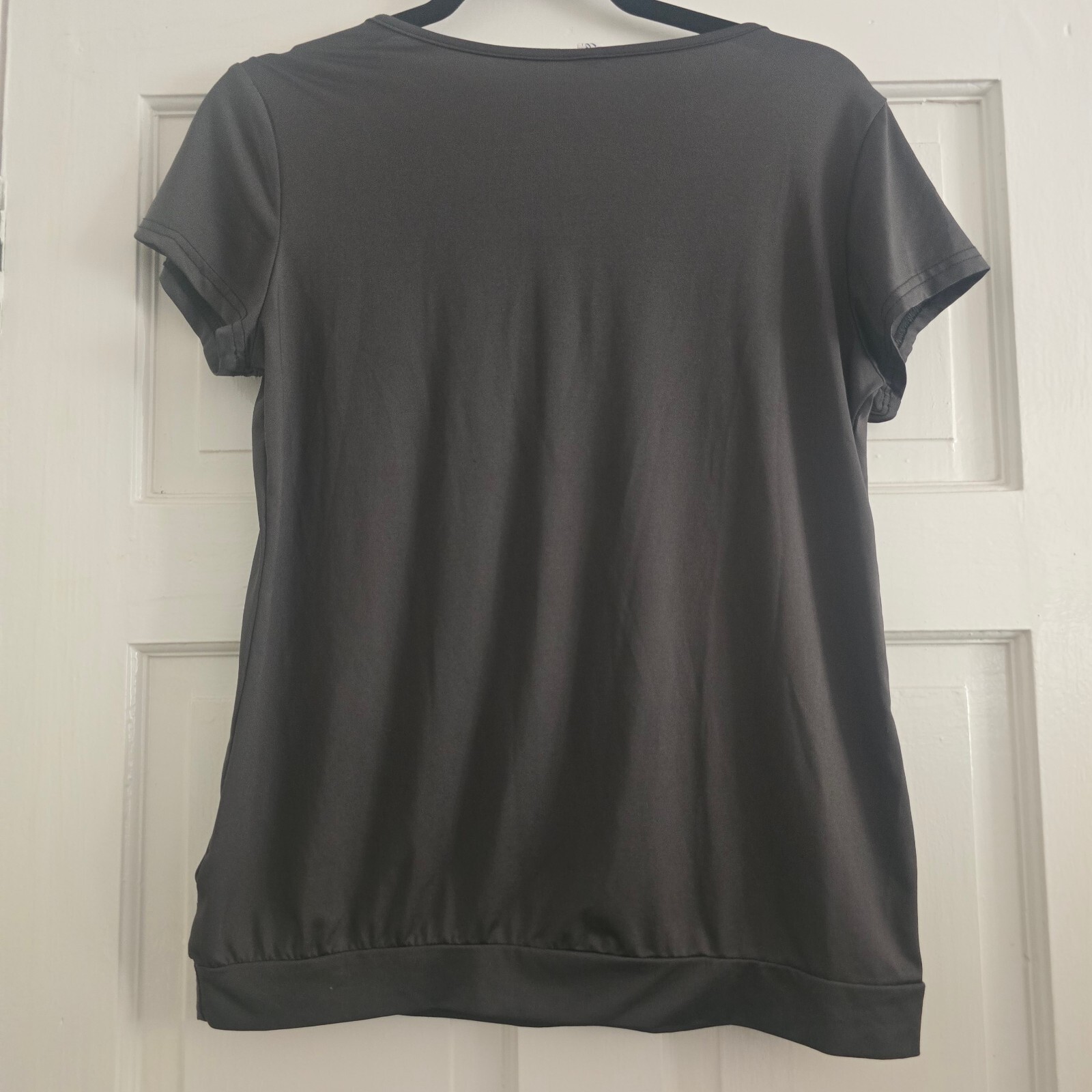 Dark Grey Short Sleeve Casual Top with Pockets, Size M image 3