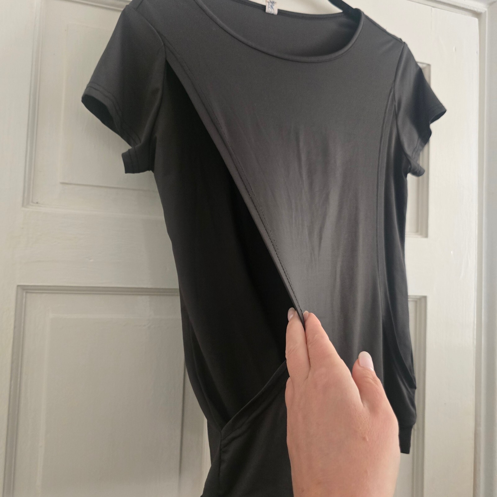 Dark Grey Short Sleeve Casual Top with Pockets, Size M image 7