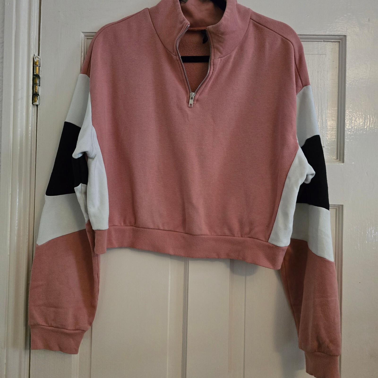 H&M Pink Cropped Half Zip Sweatshirt Jumper, Relaxed, Sporty, Medium image 2