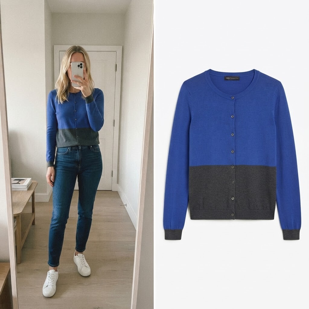 M&S Collection Blue and Charcoal Colorblock Cardigan, size 8