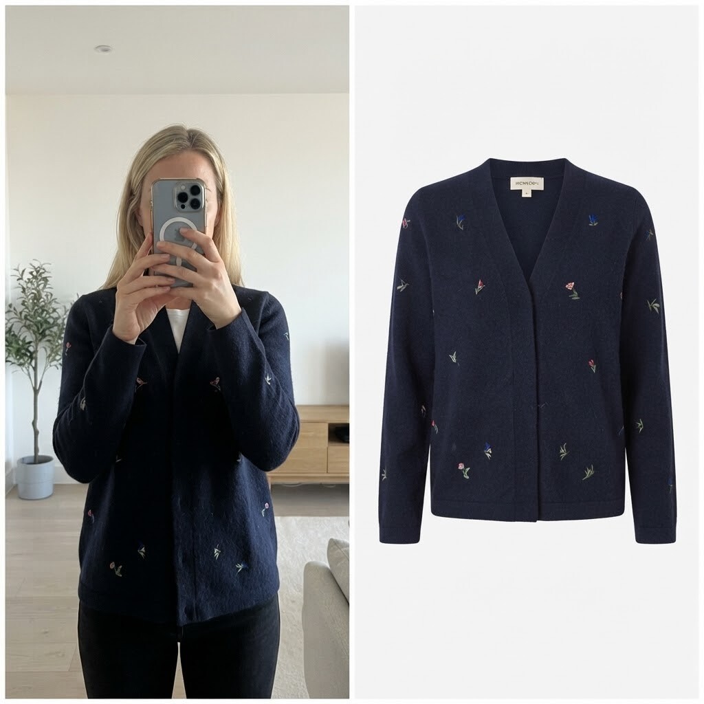Monsoon Navy Embroidered Open Front Cardigan, floral design, soft touch