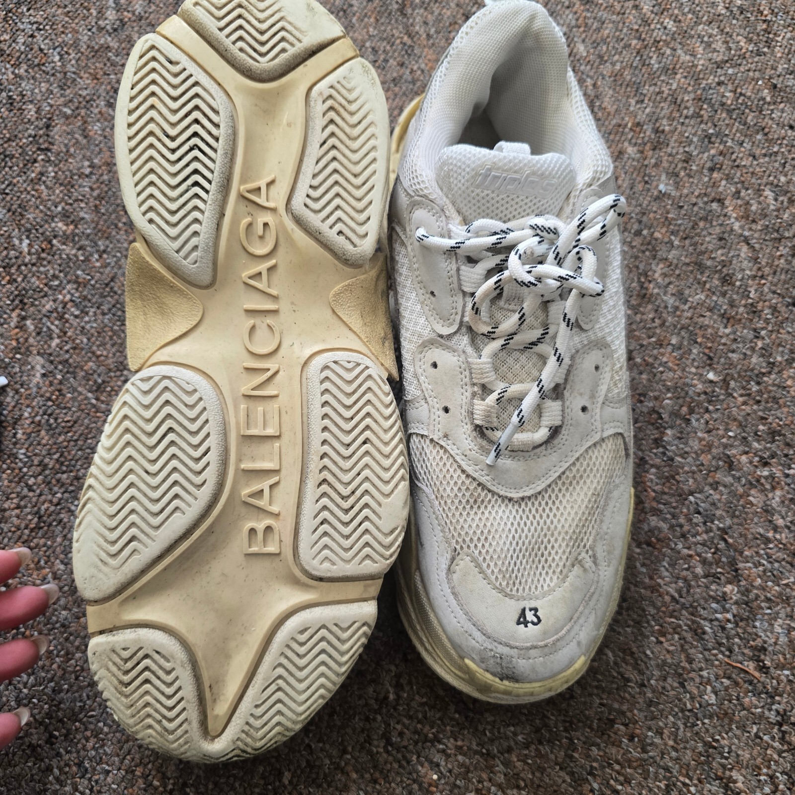 Balenciaga Triple S White Chunky Sneakers Size 43, Mens Designer Trainer