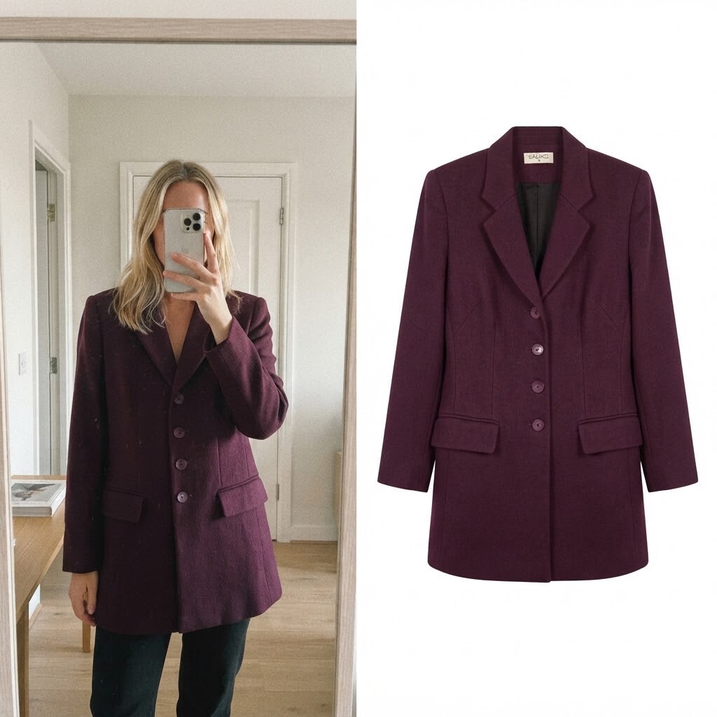 Kaliko Burgundy Blazer Jacket, single breasted, longer length, textured, size 8