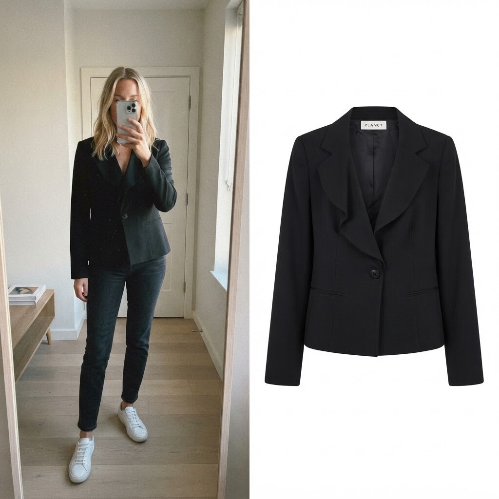 Planet Black Blazer Jacket, waterfall lapel, single breasted, vintage, size 12