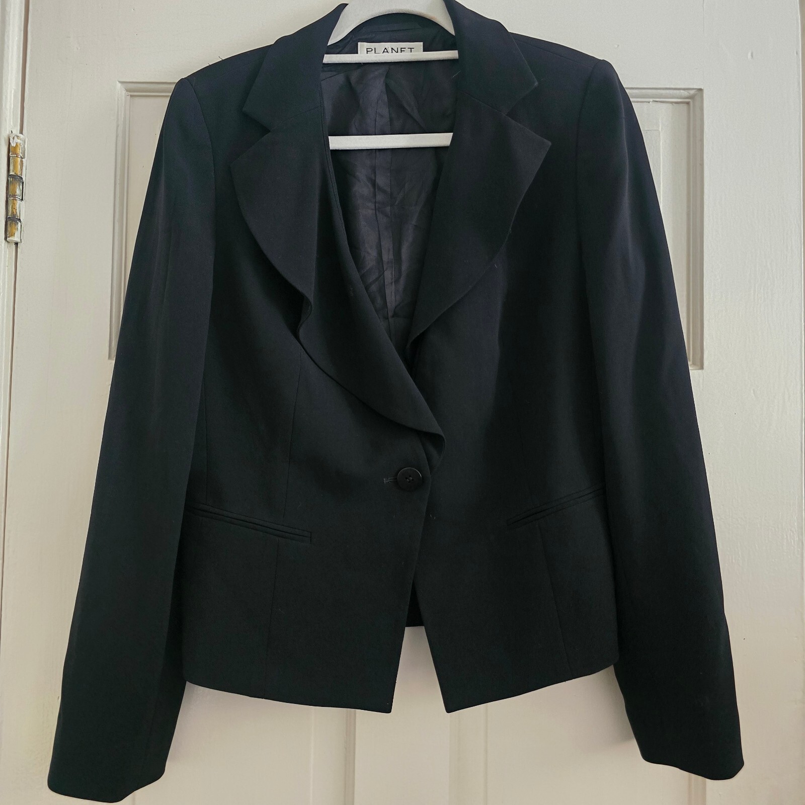 Planet Black Blazer Jacket, waterfall lapel, single breasted, vintage, size 12 image 2