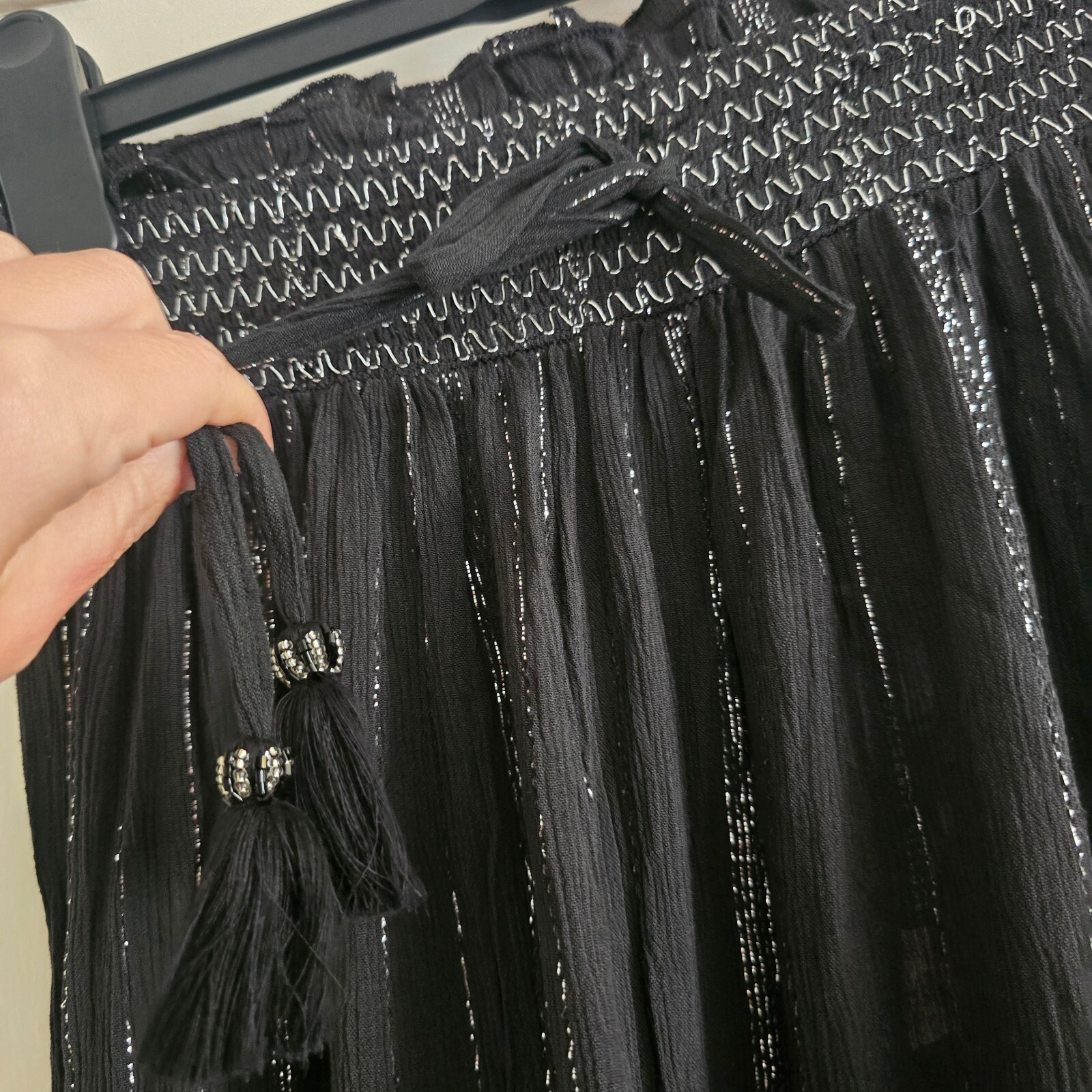 River Island Poolside Black Metallic Stripe Drop Hem Maxi Skirt, size M image 7