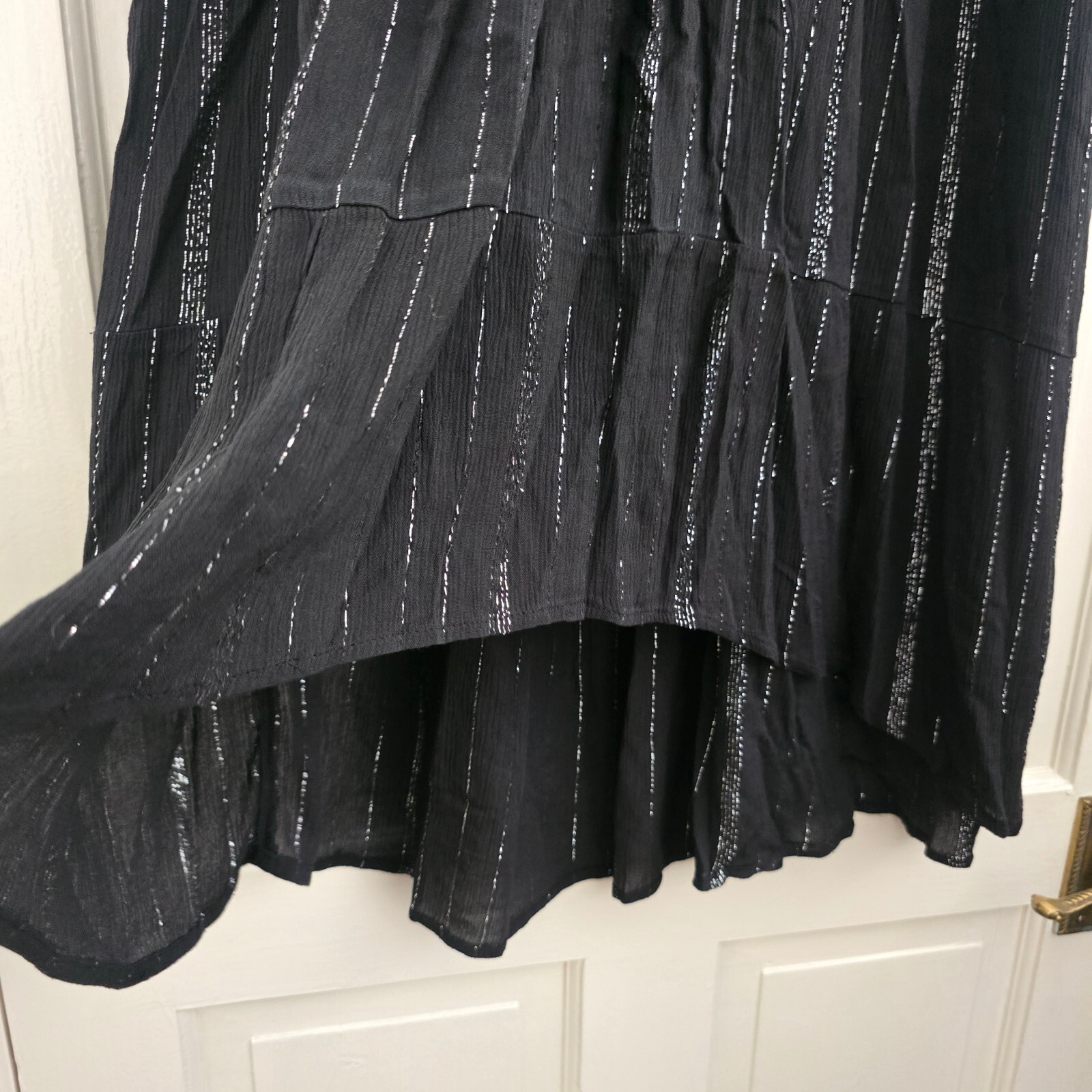 River Island Poolside Black Metallic Stripe Drop Hem Maxi Skirt, size M image 8