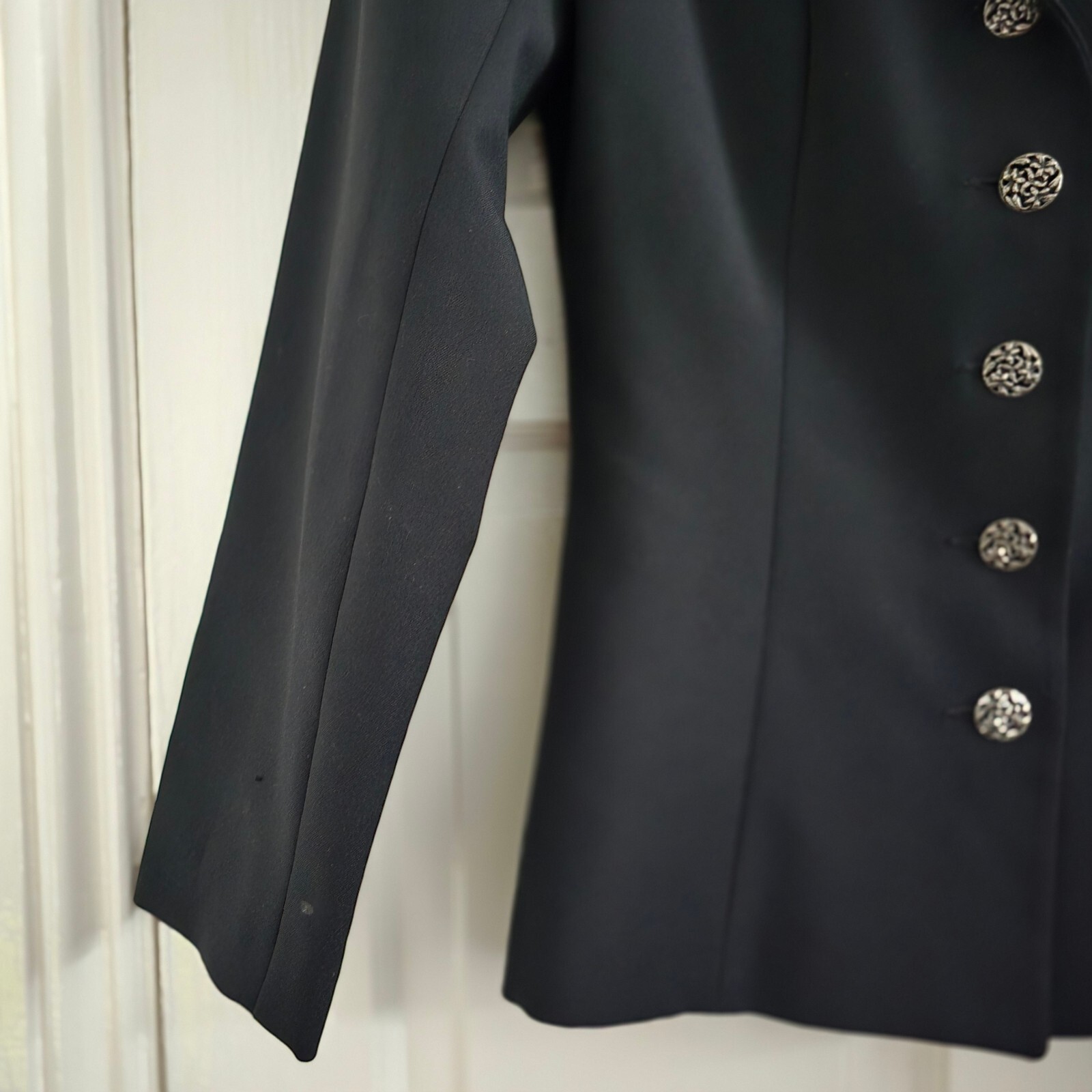 Black Tailored Blazer Single Breasted Jacket with Silver Decorative Buttons, size 8 / S image 5