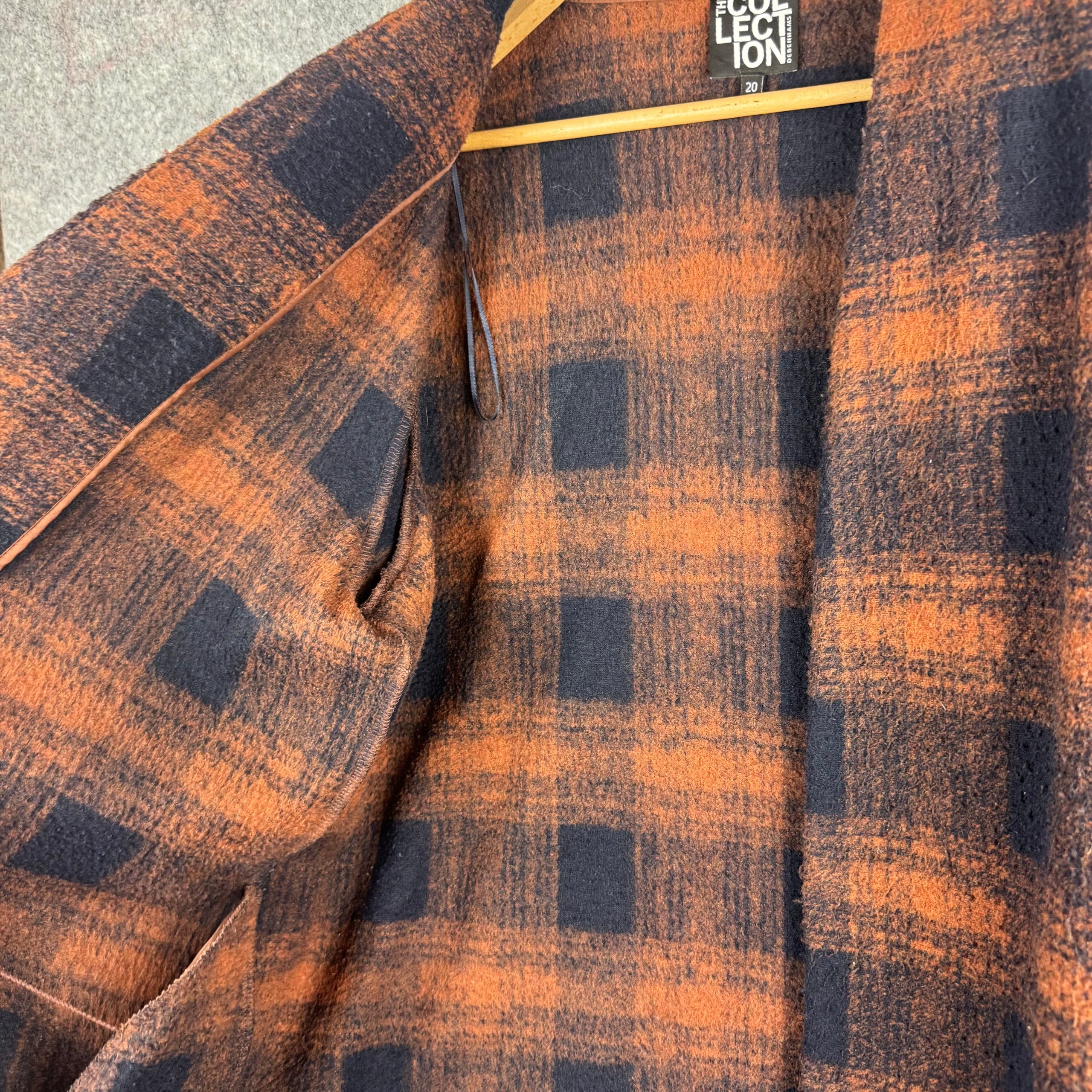 The Collection Orange & Black Checked Open Coat UK Size 20 image 3