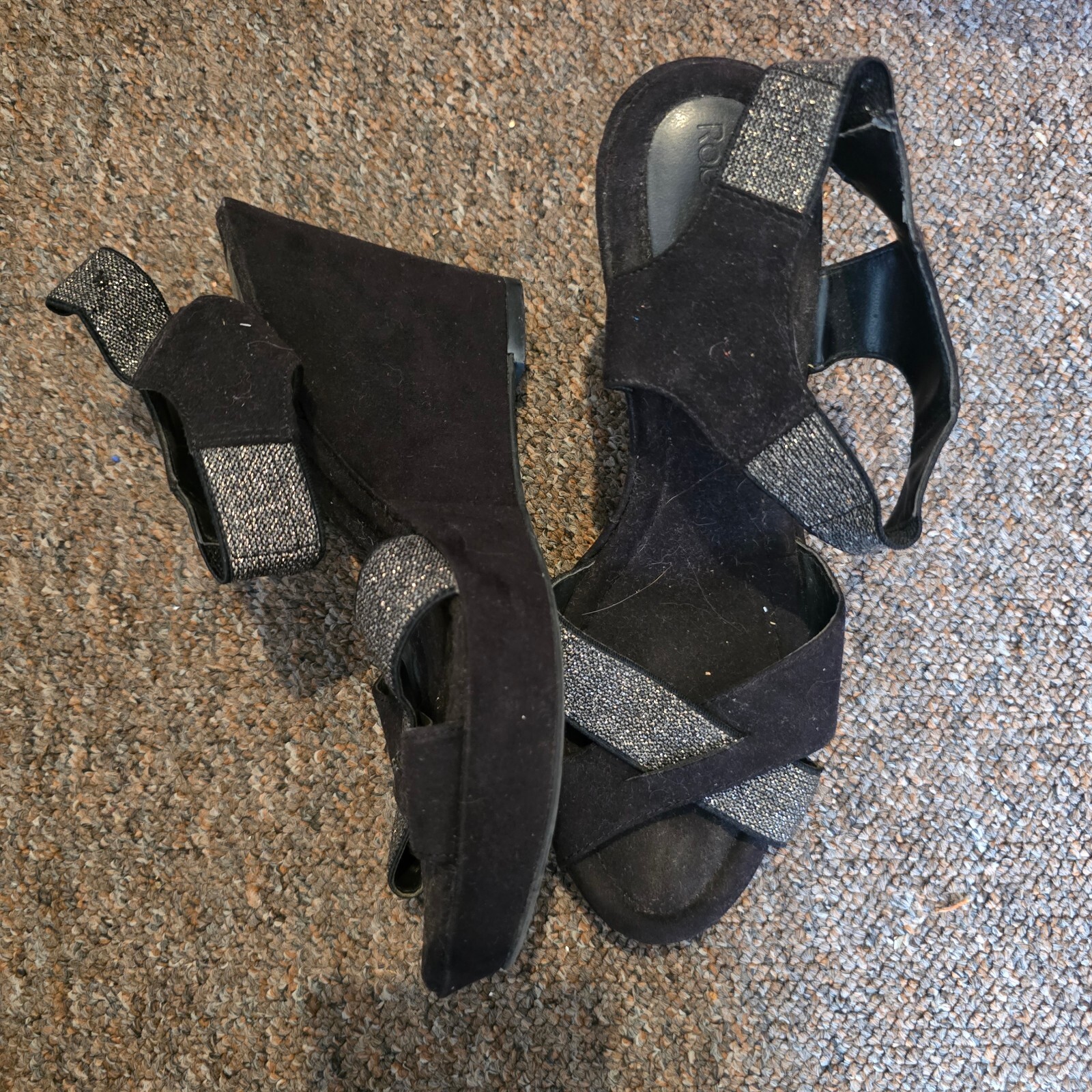 Women's Black Glitter Cross Strap Wedge Sandals image 2