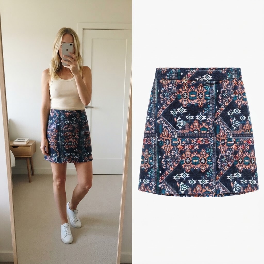 H&M Divided Patterned Velvet Velour Mini Skirt Size 10