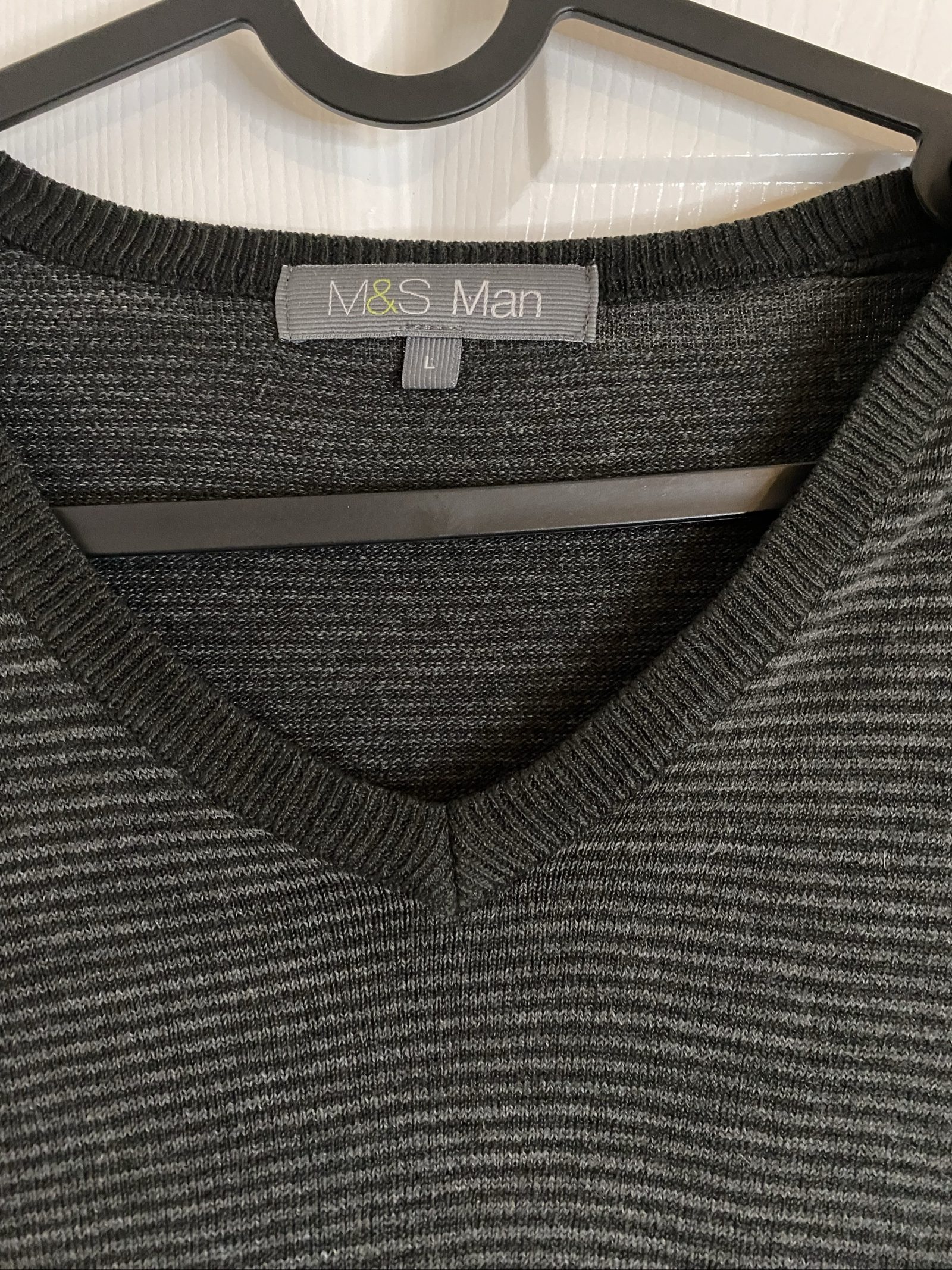 M&S Man Charcoal & Black V-Neck Sweater Large Cotton Blend