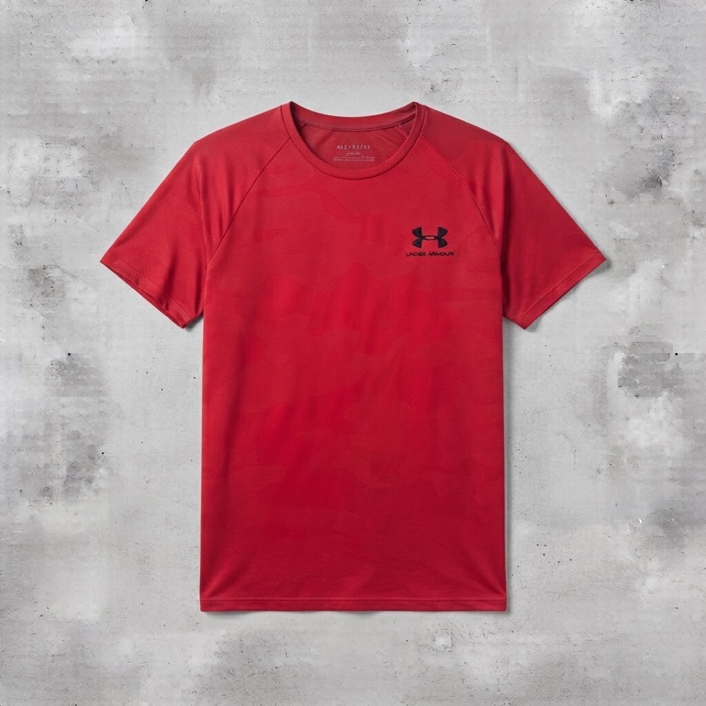 Mens Under Armour Loose Fit Red Camo Short Sleeve Performance T-Shirt Medium, Gym, Workout