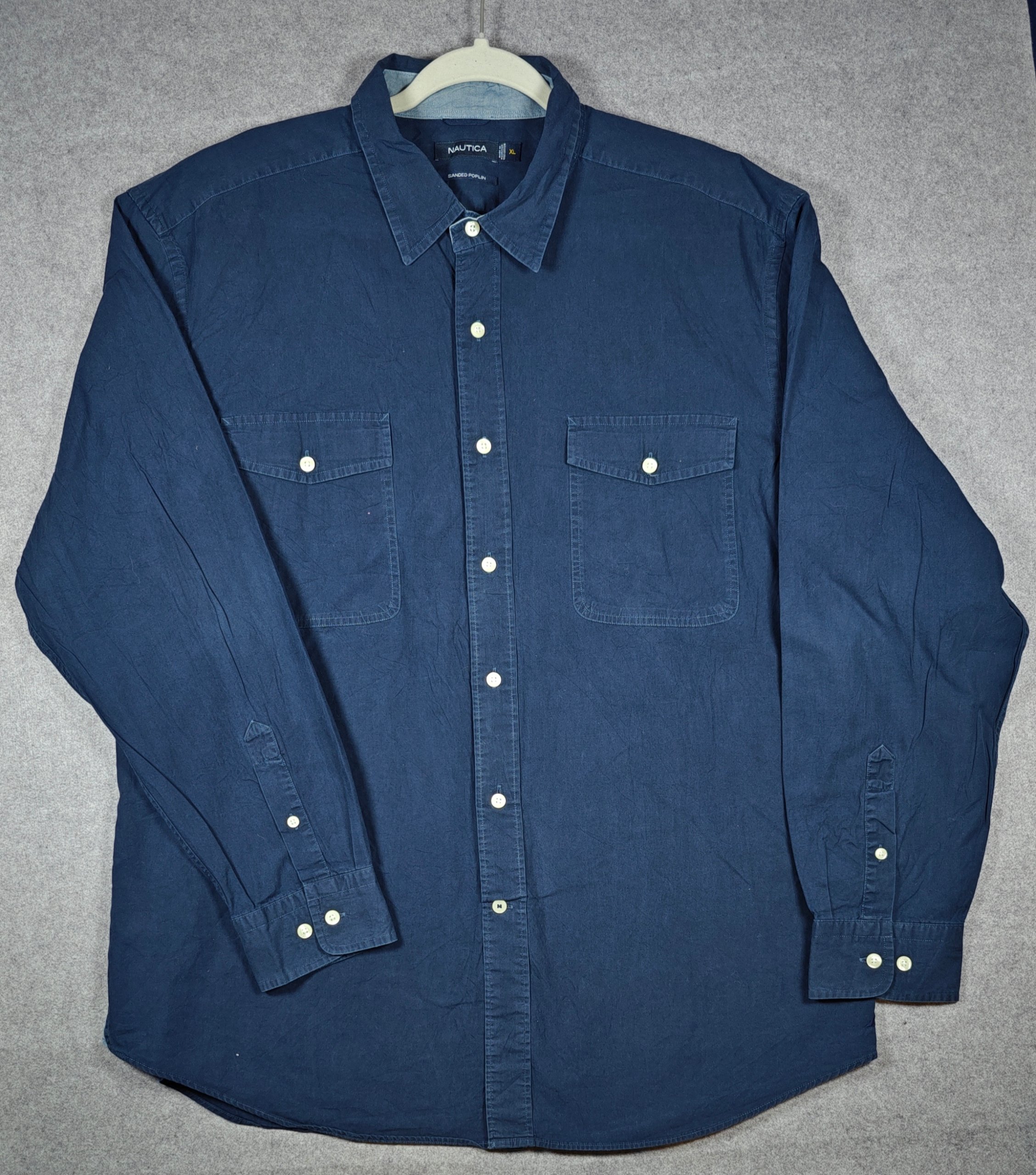 Nautica Men's Navy Sanded Poplin Shirt XL