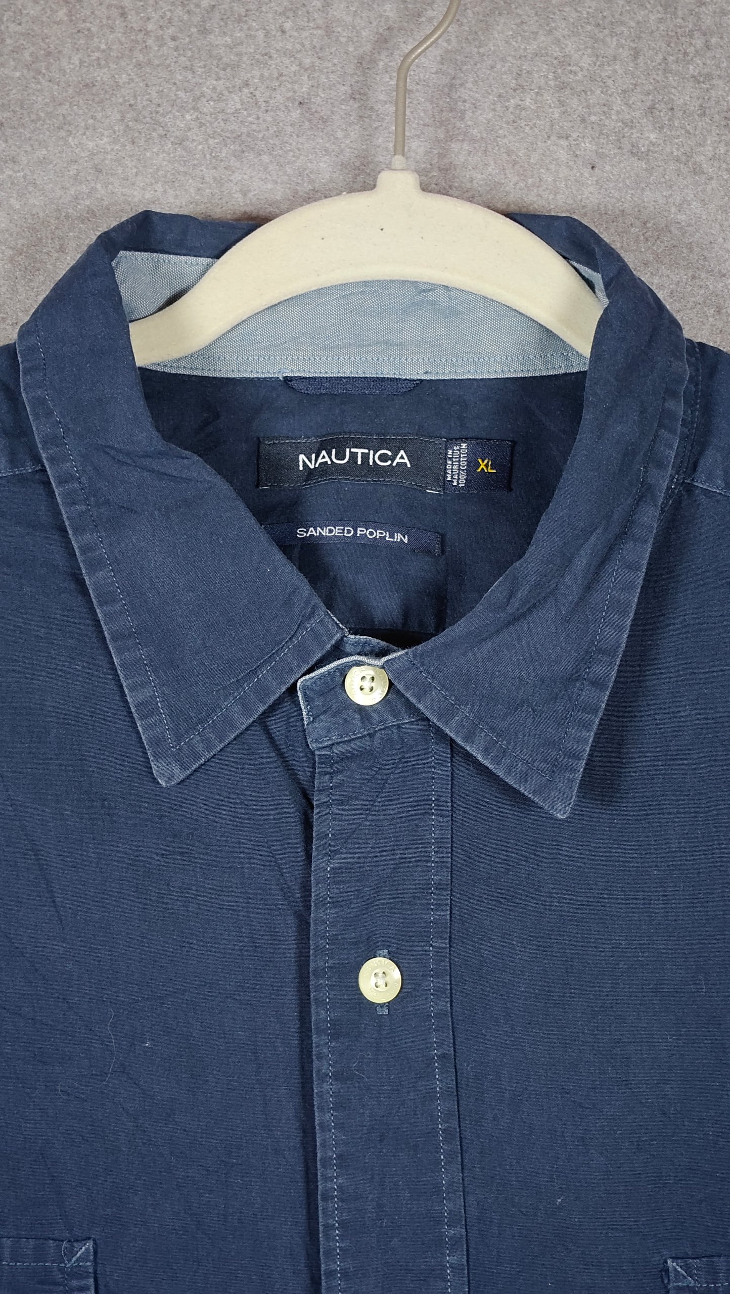 Nautica Men's Navy Sanded Poplin Shirt XL image 3
