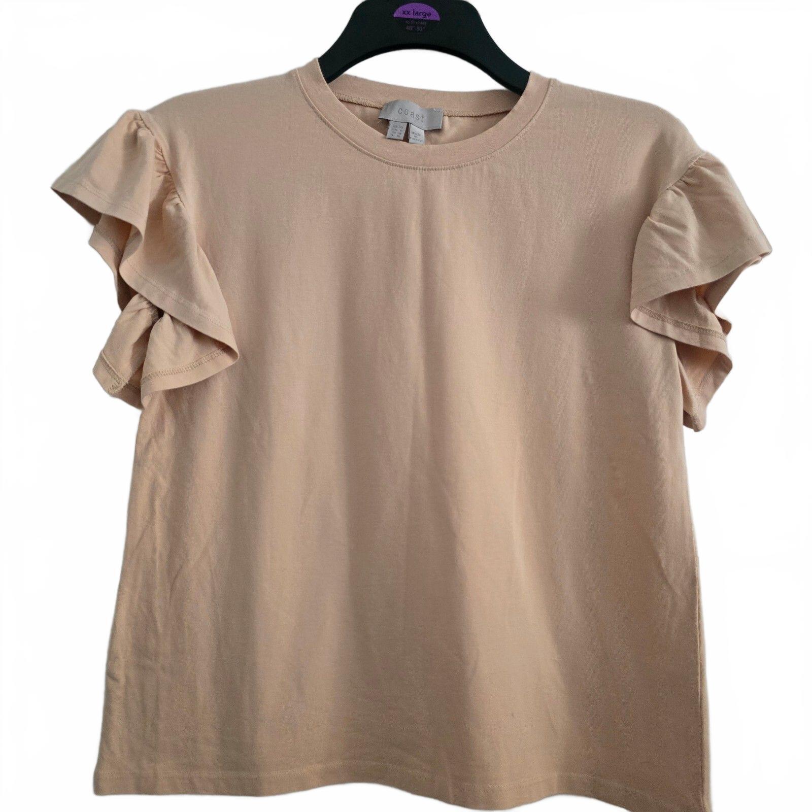Coast UK M Beige Cotton Blend Ruffle Sleeve Top, uk 10