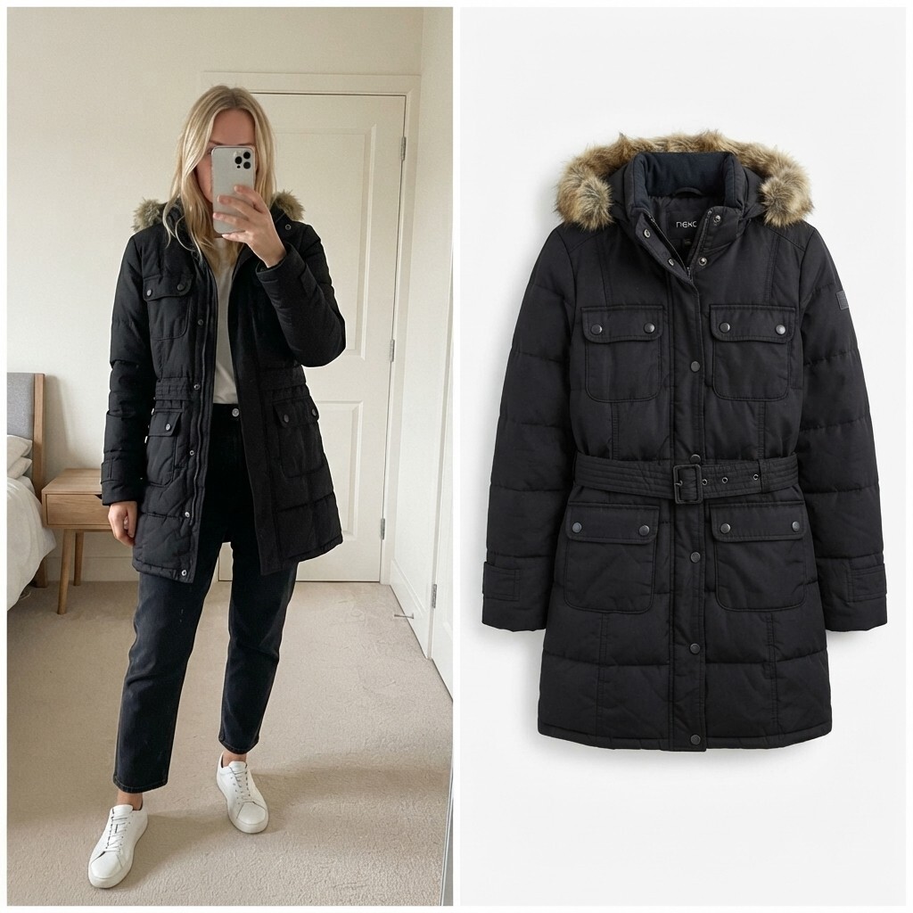 Barbour Storm Down feather filled Waterproof Wax Jacket with Faux Fur Hood Trim - UK Size 8