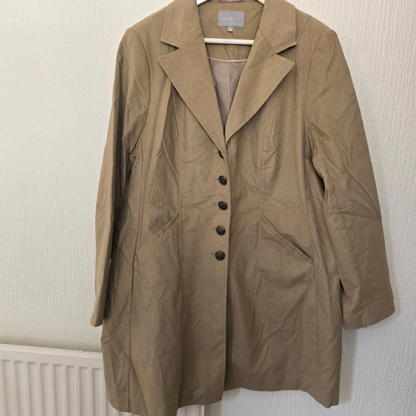 Per Una Tan Corduroy Button-Up Coat Jacket Size 18