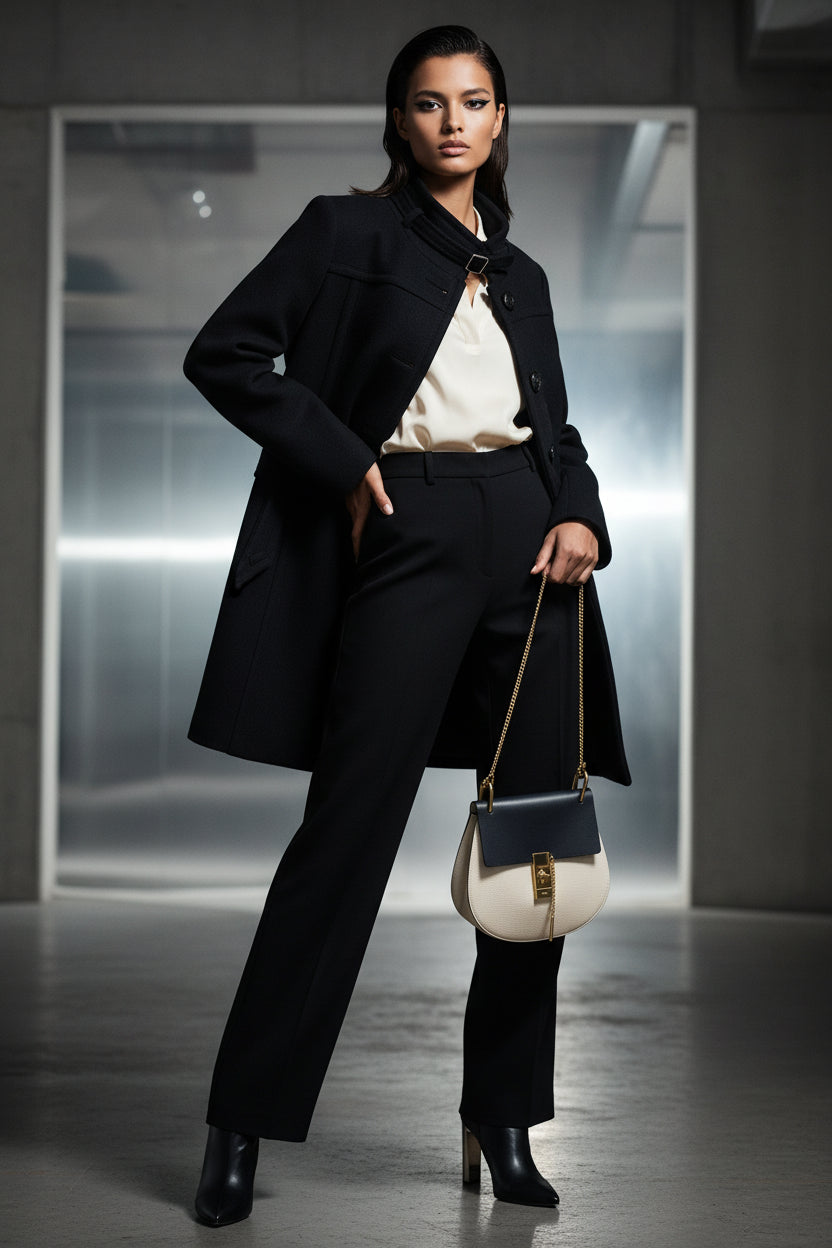 Chloé Drew Shoulder Bag – Ivory & Navy Leather, Gold Plated Hardware image 2