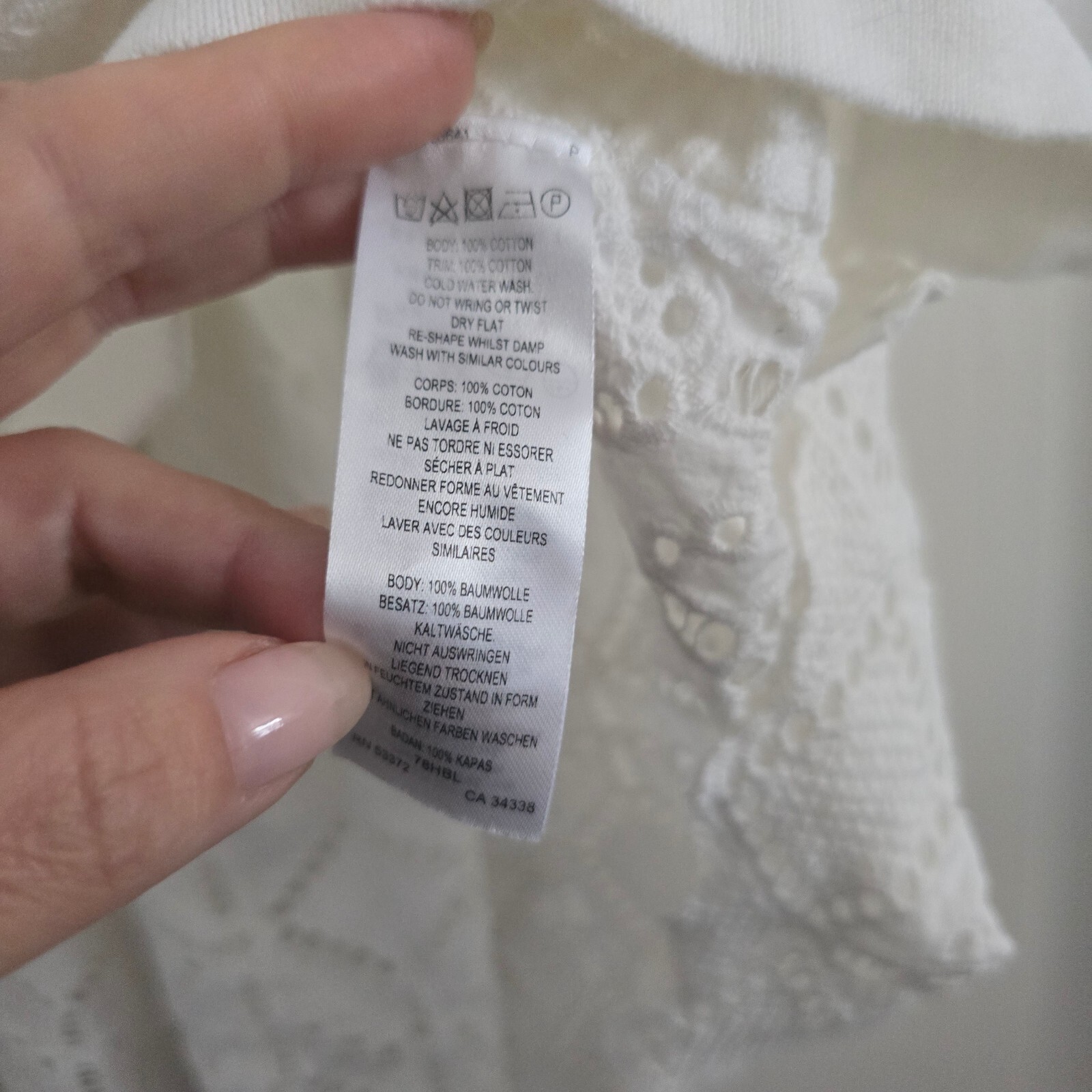 French Connection White Textured Knit Top with Lace Hem, Size S image 4
