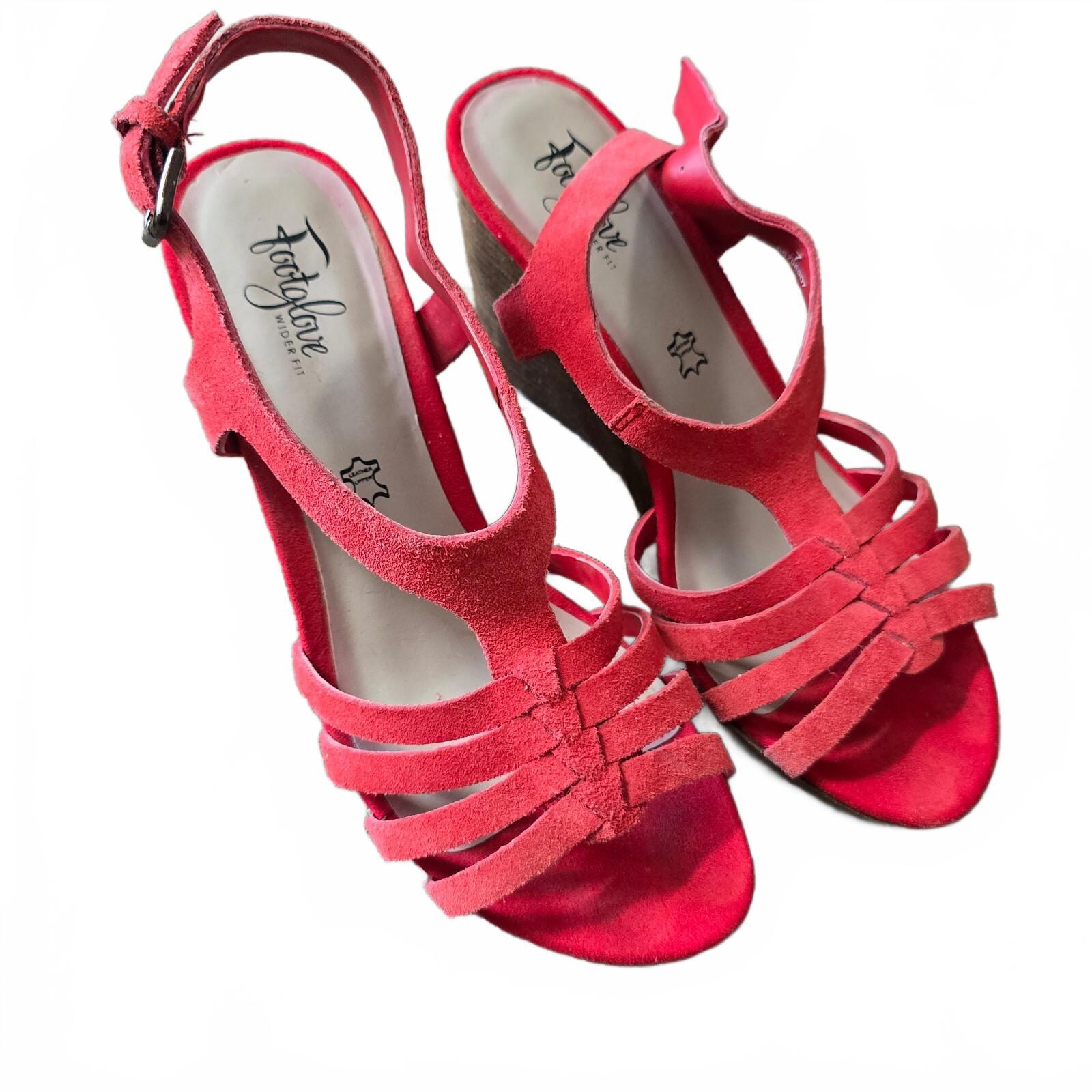 Footglove Red Suede Wedge Sandals - Size 7 Wider Fit, strappy