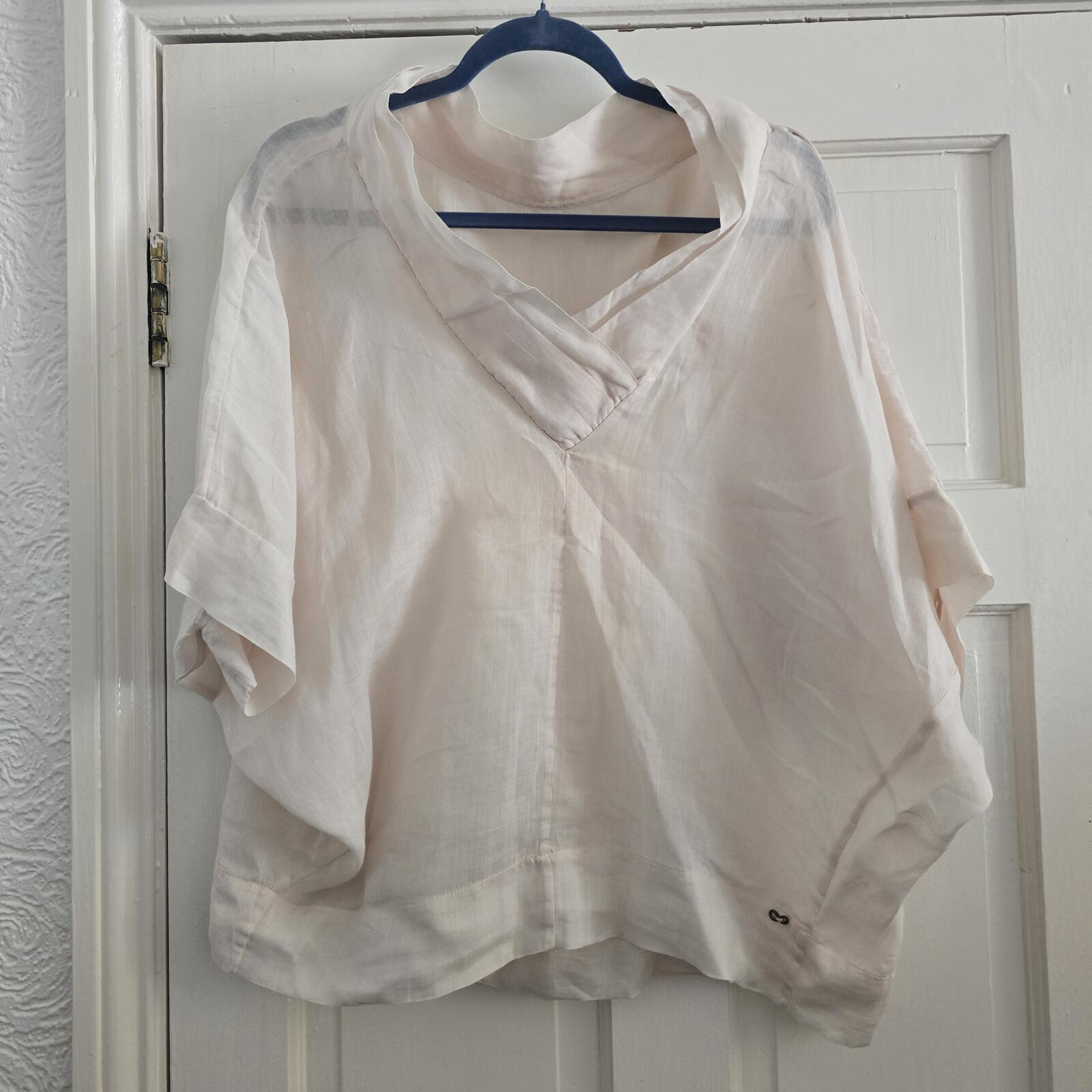 Lightweight Cream V-Neck Blouse with Short Sleeves